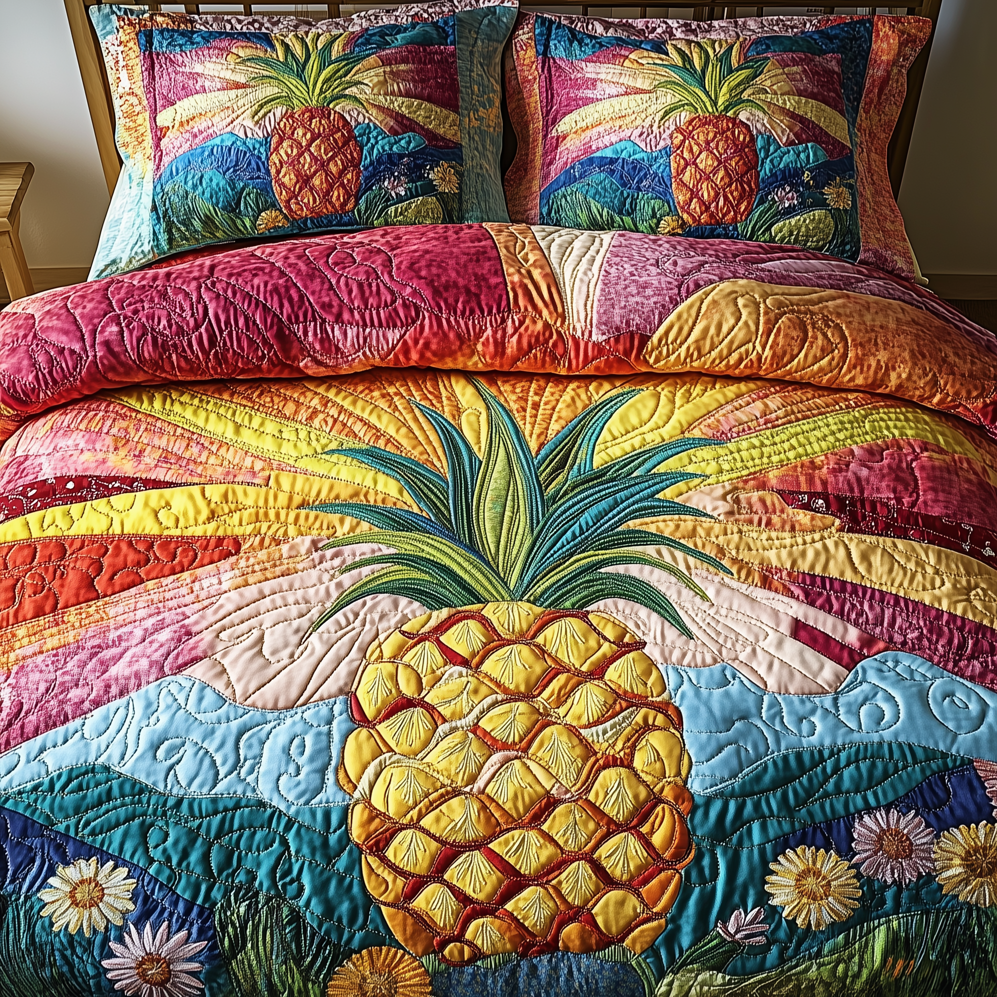 Pineapple Quilted Bedding Set Duvet Cover Bedspread Set Item Best Pineapple Gifts