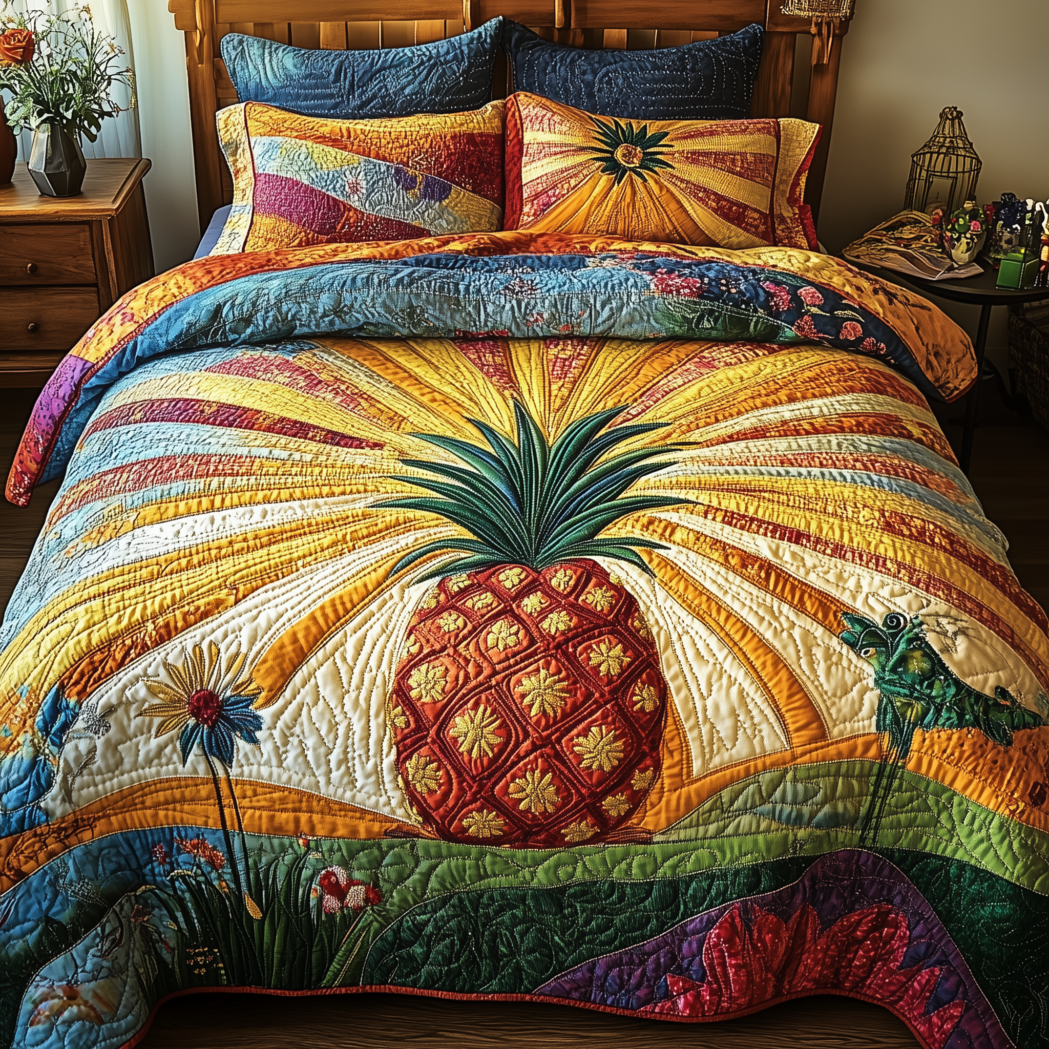 Pineapple Quilted Bedding Set Duvet Cover Bedspread Set Item Gifts For PineappleLovers