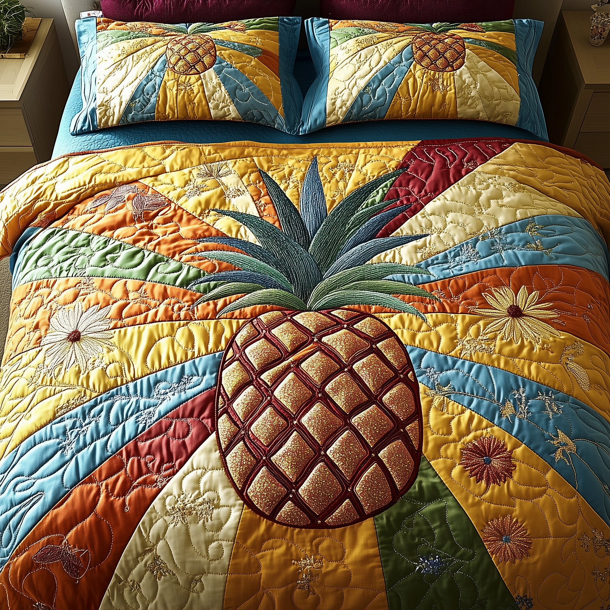 Pineapple Quilted Bedding Set Duvet Cover Bedspread Set Item Pineapple Gift Ideas For Her