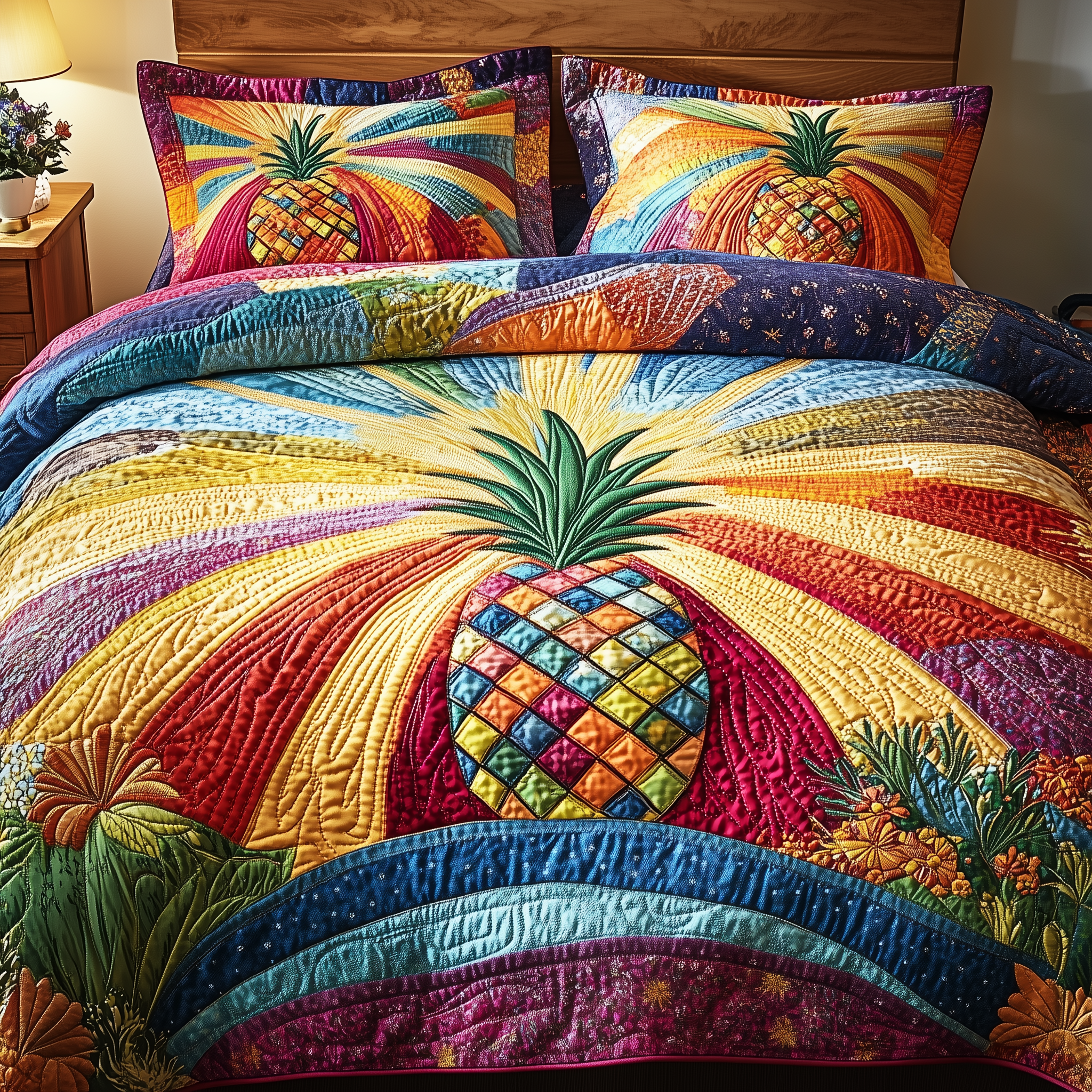 Pineapple Quilted Bedding Set Duvet Cover Bedspread Set Item Pineapple Gifts For Adults