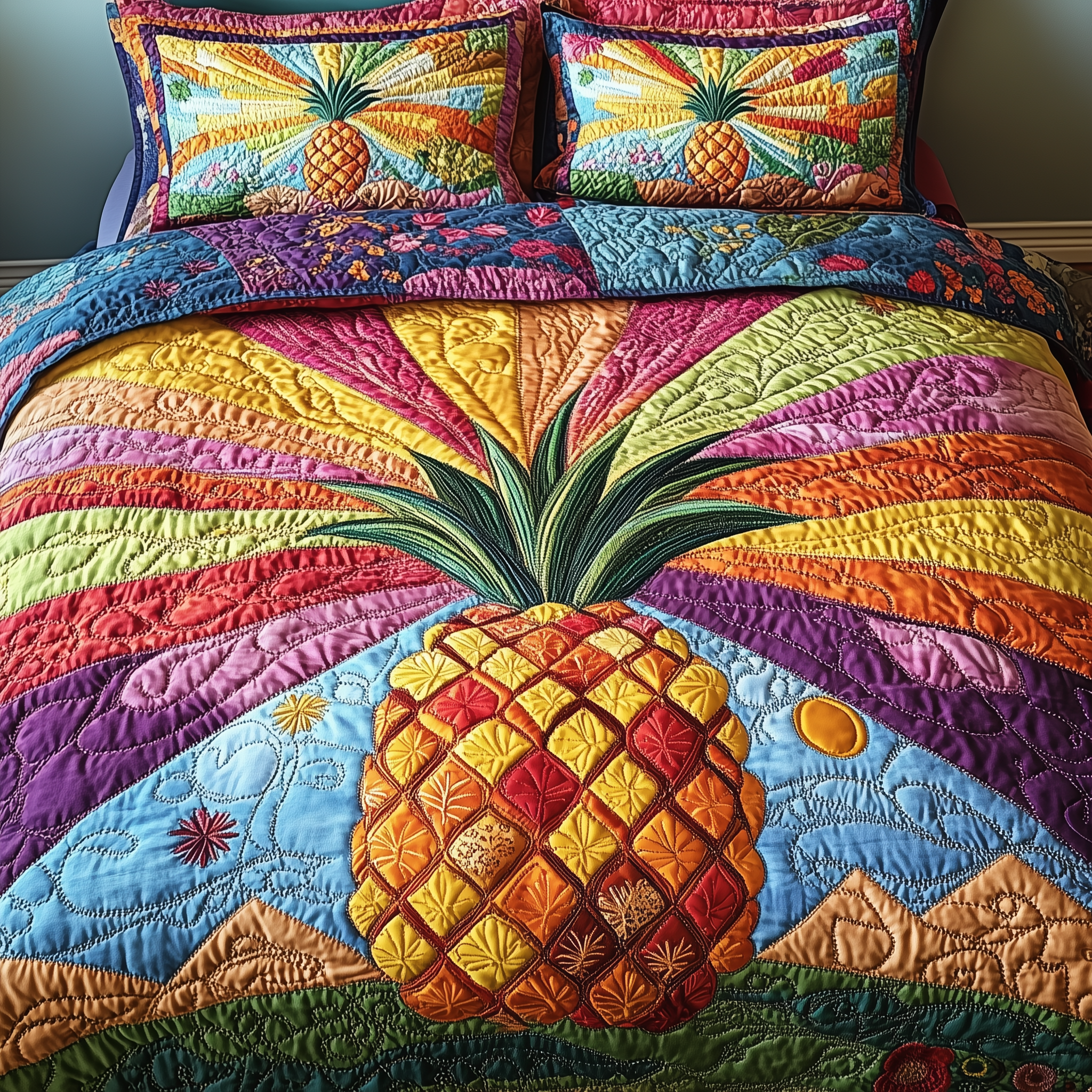 Pineapple Quilted Bedding Set Duvet Cover Bedspread Set Item Pineapple Gifts For Mom