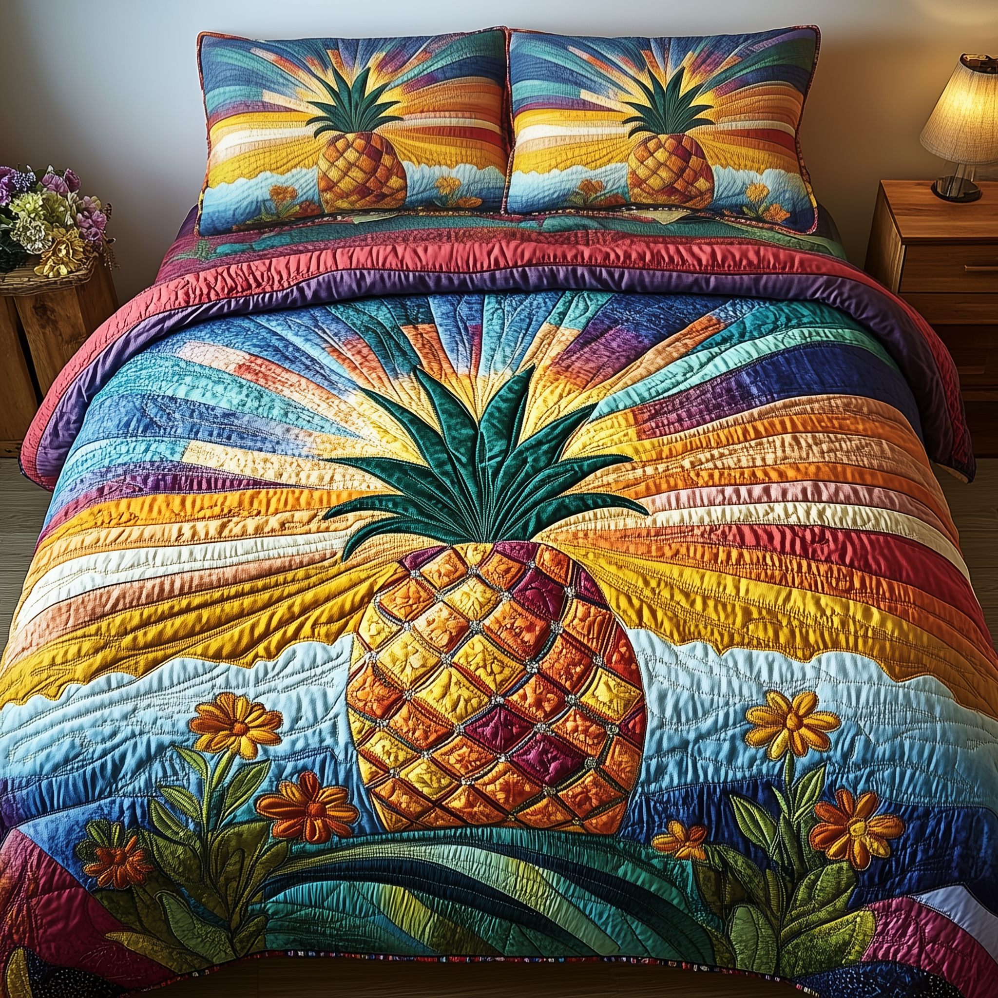 Pineapple Quilted Bedding Set Duvet Cover Bedspread Set Item Pineapple Mothers Day Gifts