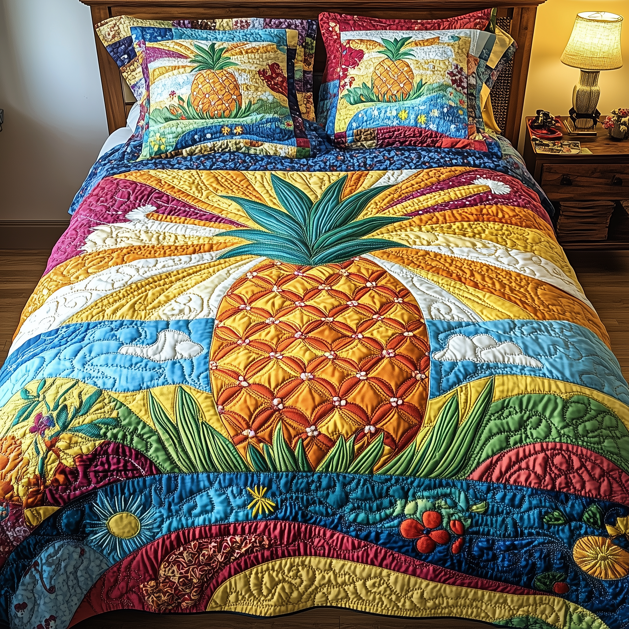 Pineapple Quilted Bedding Set Duvet Cover Bedspread Set Item Pineapple Presents For Him Her
