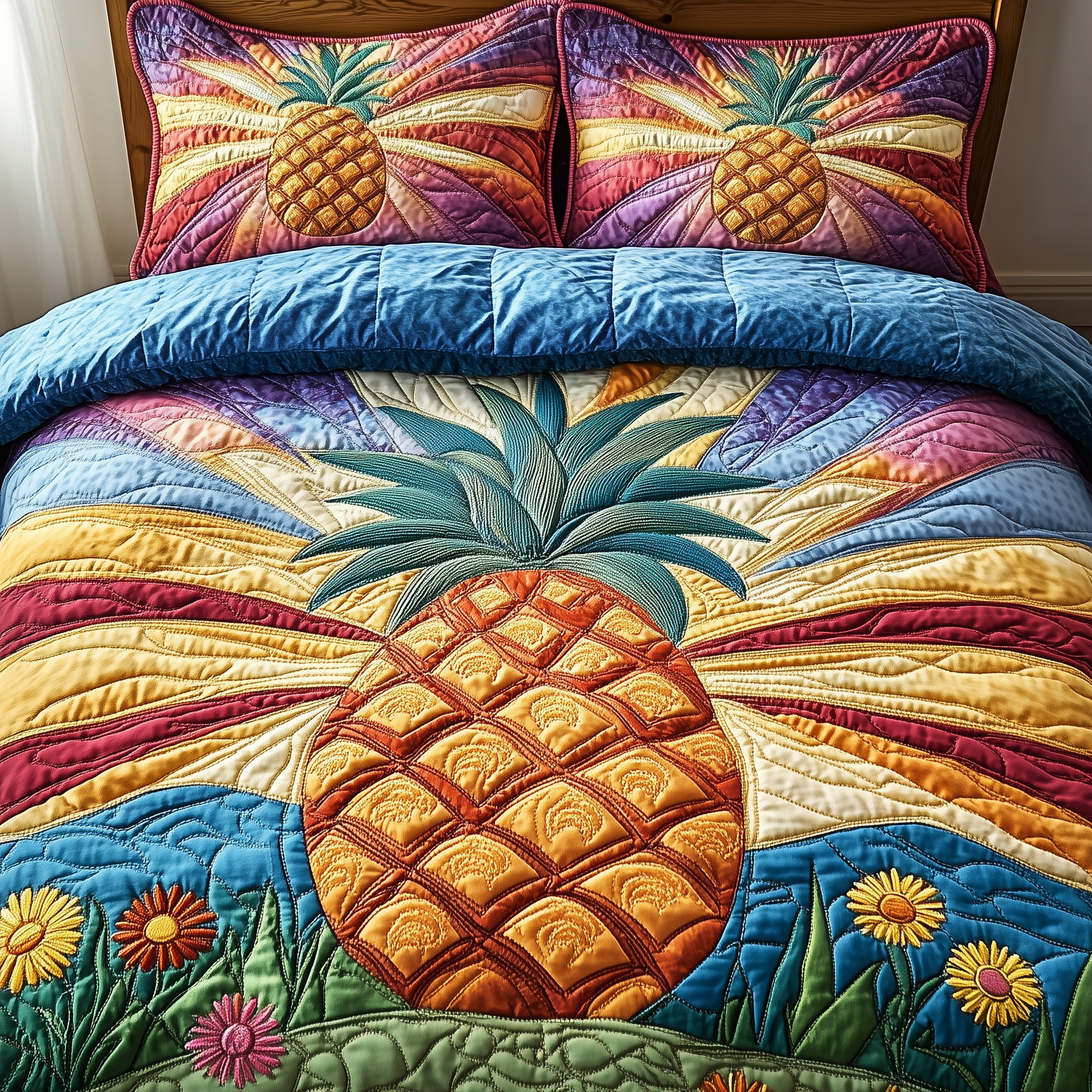 Pineapple Quilted Bedding Set Duvet Cover Bedspread Set Item Pineapple Themed Gifts For Adults