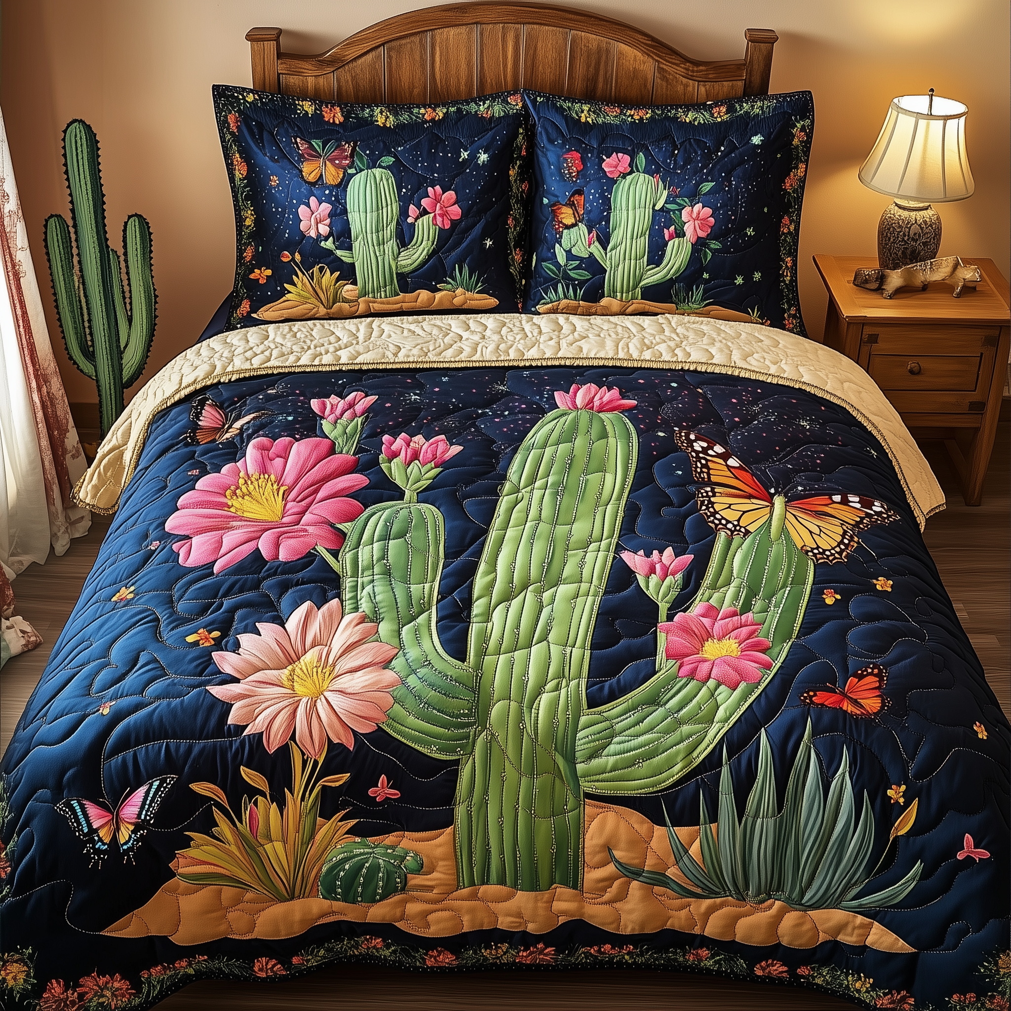 Pink Desert Flower Quilted Bedding Set Valentine Duvet Cover Set Best Gifts For Girlfriend