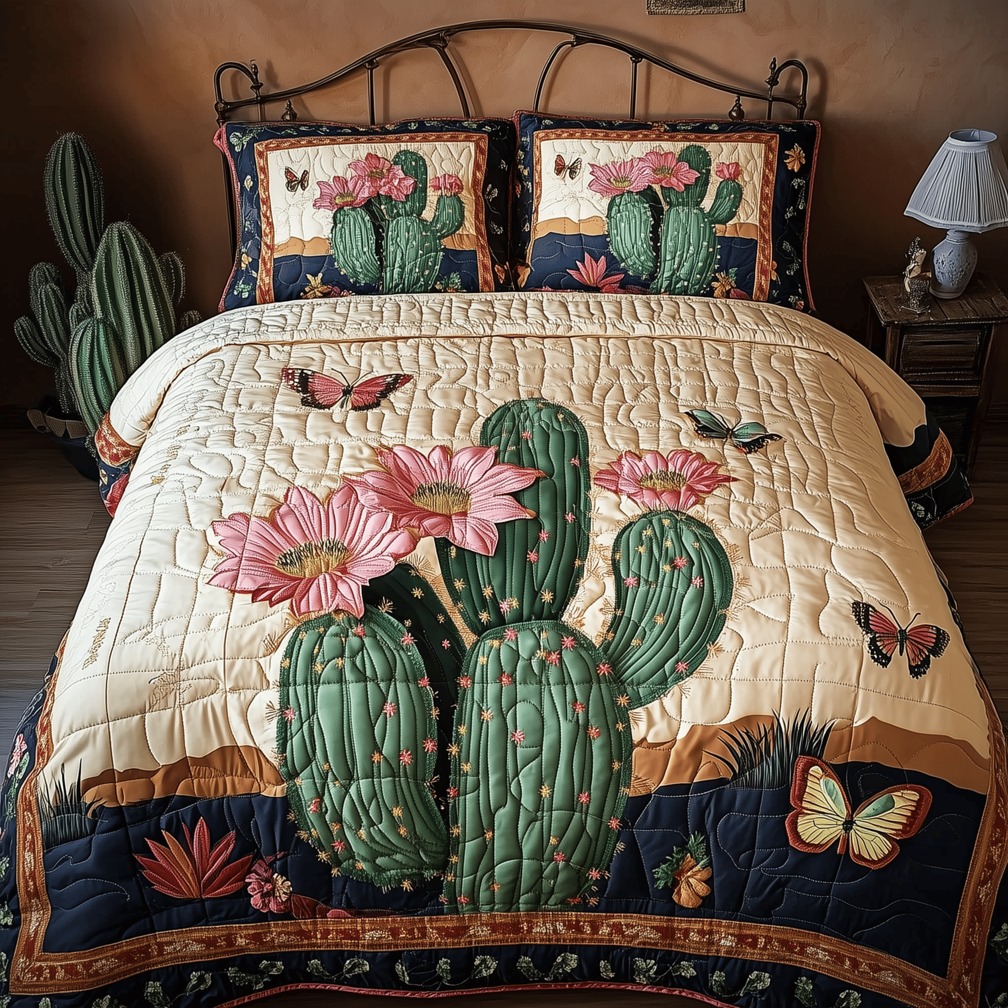 Pink Desert Flower Quilted Bedding Set Valentine Duvet Cover Set Gift Ideas For Girlfriend