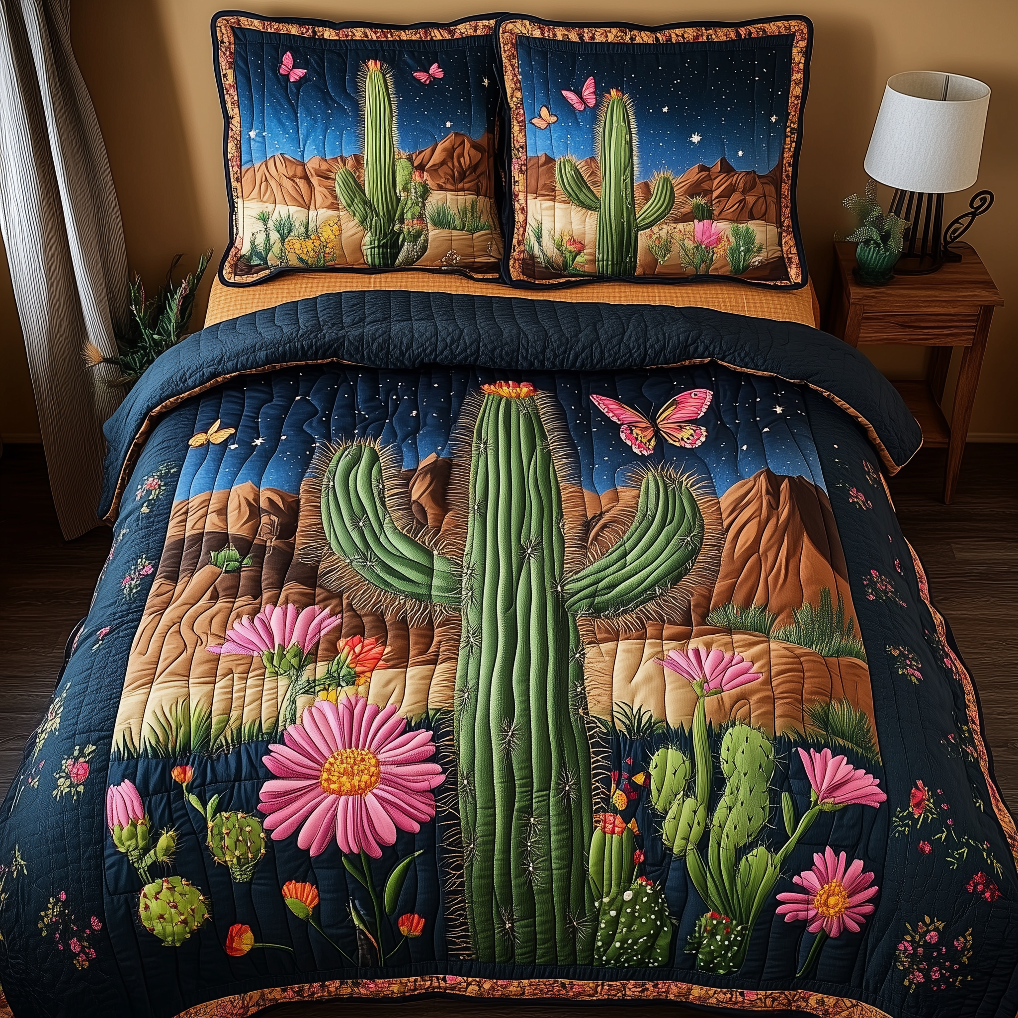 Pink Desert Flower Quilted Bedding Set Valentine Duvet Cover Set Gifts For My Wife