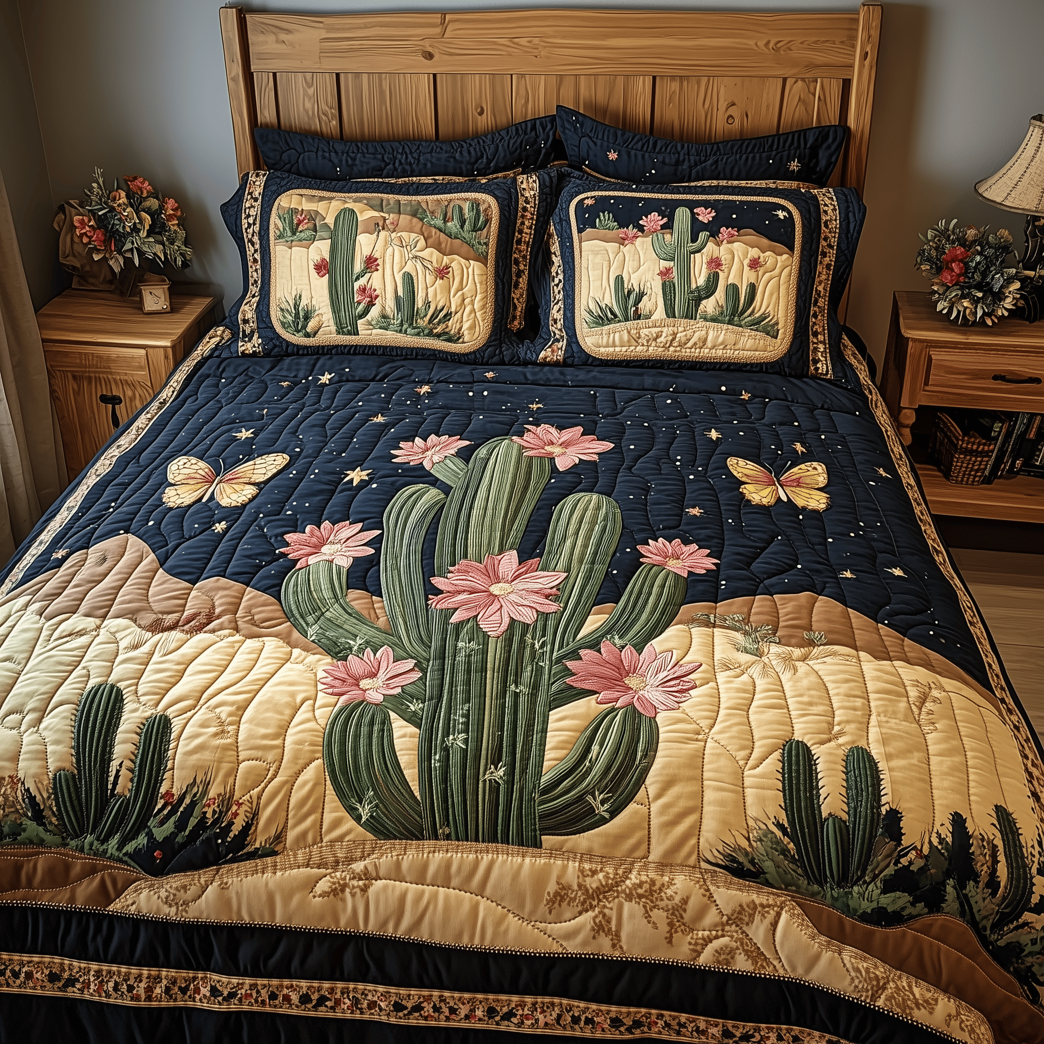 Pink Desert Flower Quilted Bedding Set Valentine Duvet Cover Set Gifts For Wife