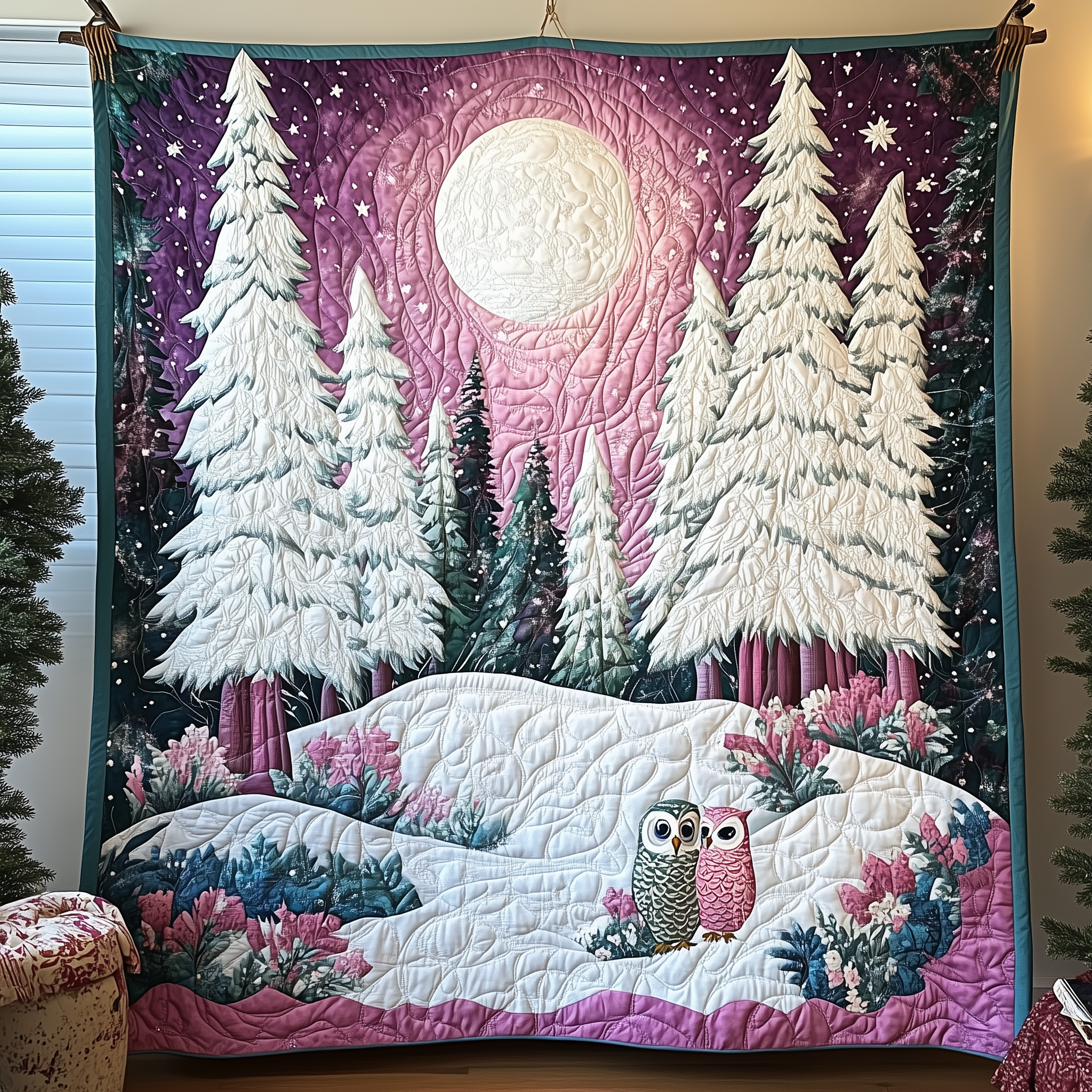 Pink Moonlight Quilted Blanket Father Daughter Gifts