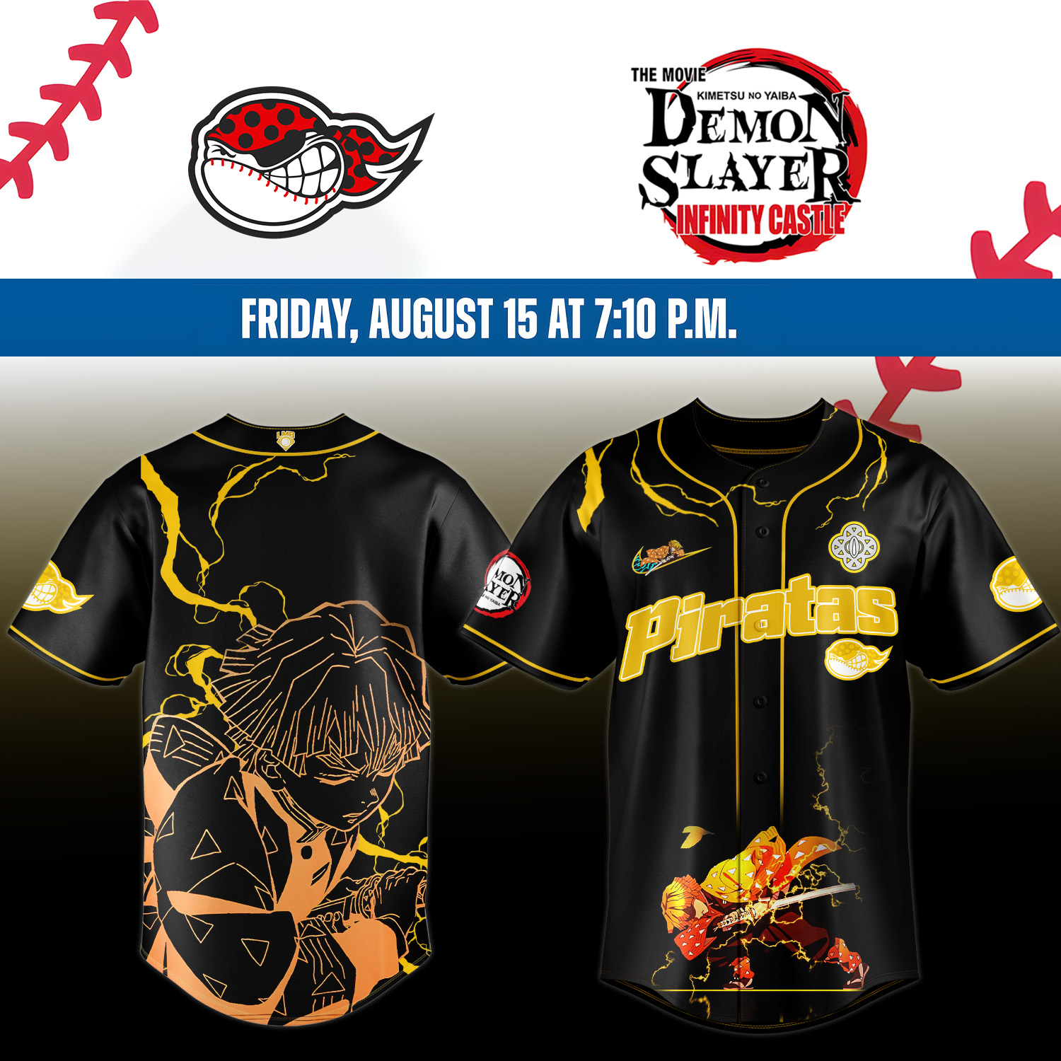 Piratas De Campeche X Demon Slayer Agatsuma Zenitsu Jersey Gifts For Baseball Fans