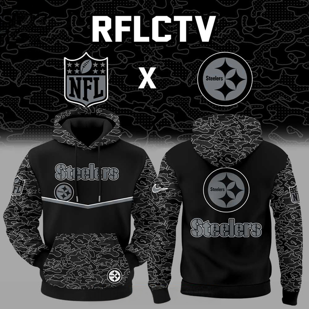 Pittsburgh Steelers X RFLCTV Black Collection Hoodie Pittsburgh Steelers Merch Gifts For Him