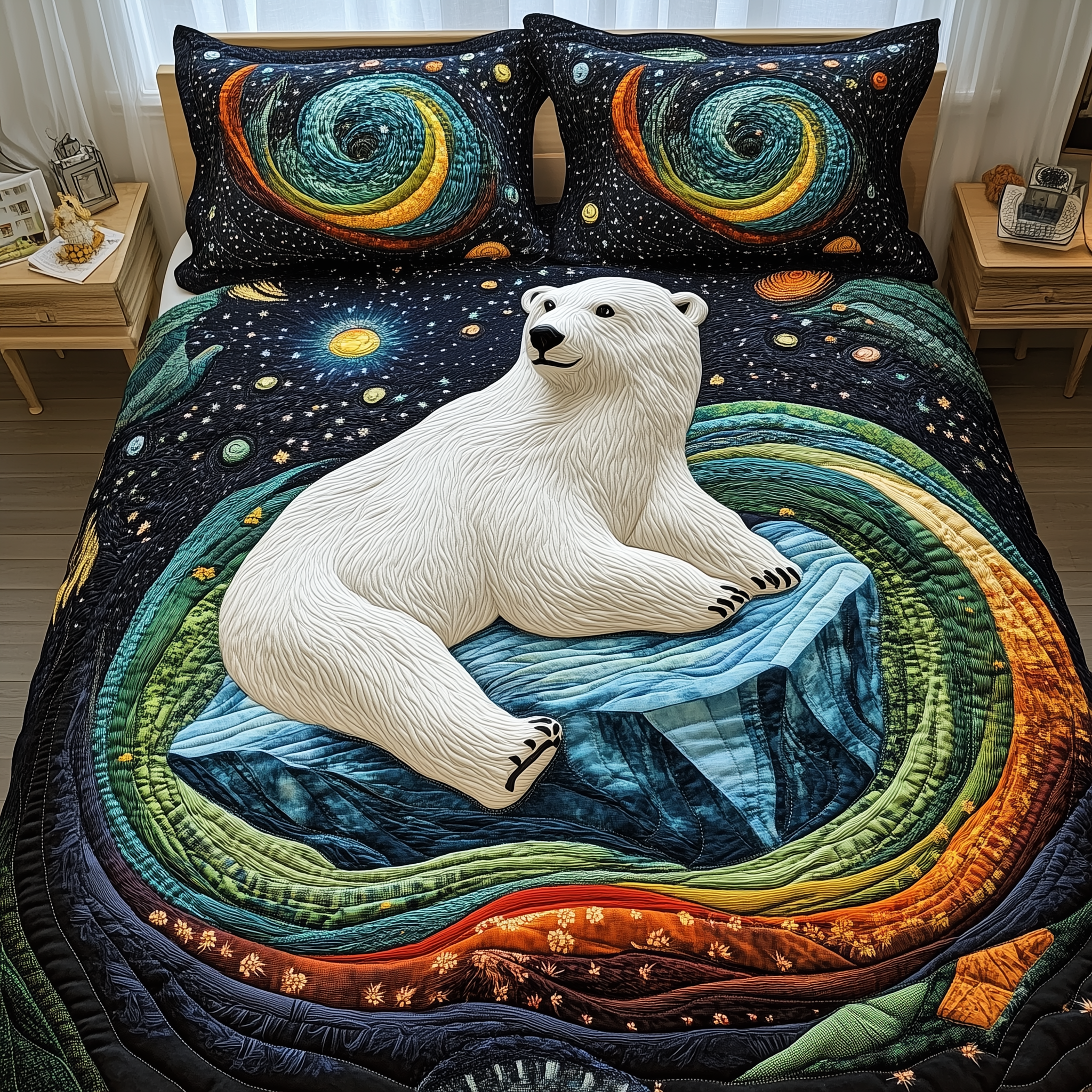 Polar Bear Quilted Bedding Set Father's Day Duvet Cover Set Gift Ideas For Bear Lovers