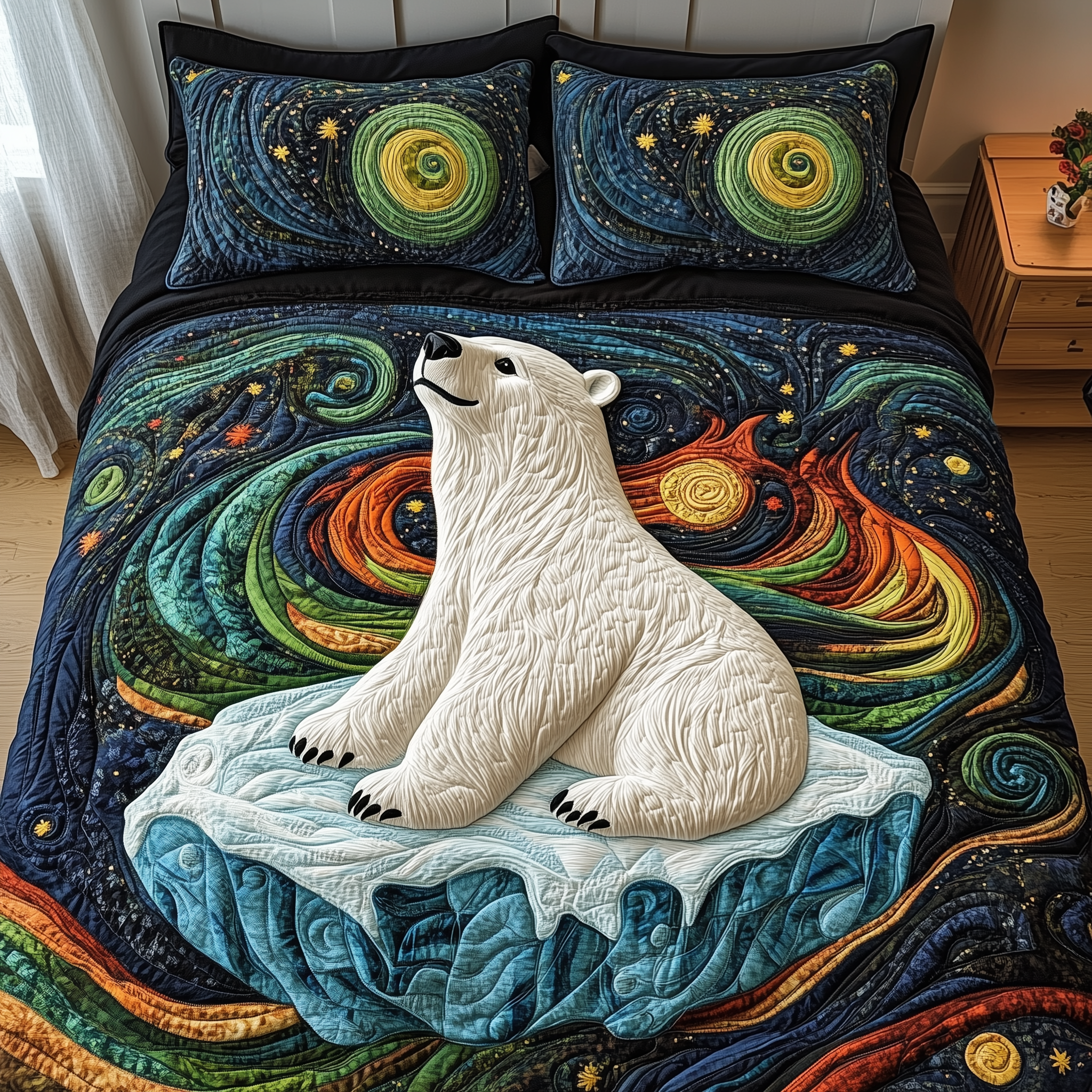 Polar Bear Quilted Bedding Set Father's Day Duvet Cover Set Gifts For Bear Lovers