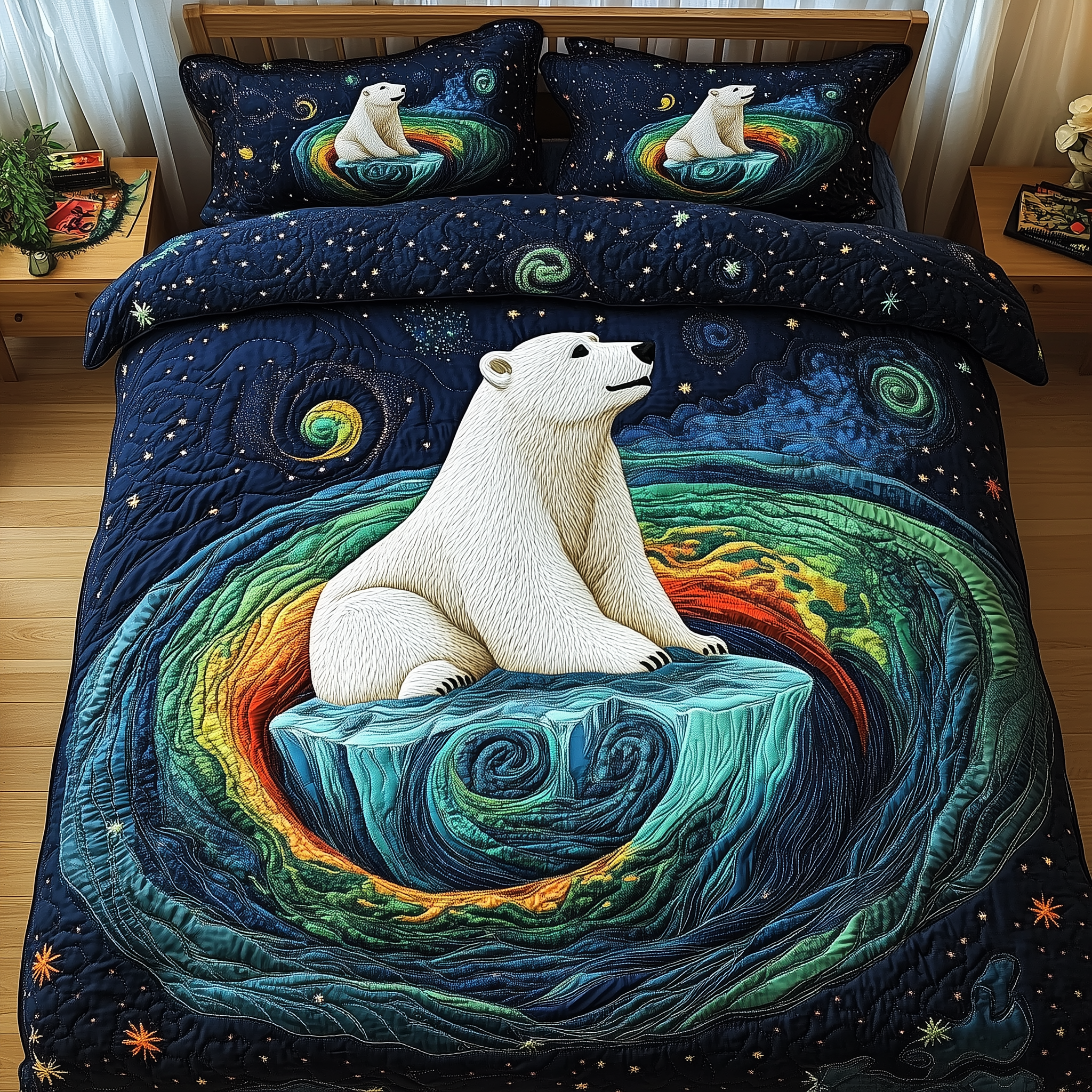 Polar Bear Quilted Bedding Set Father's Day Duvet Cover Set Presents For Bear Lovers