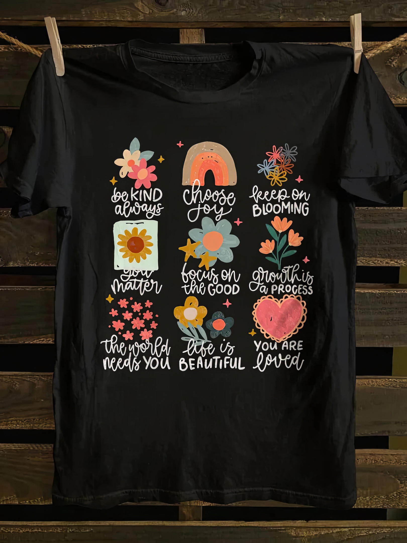 Positive Doodle Floral T-shirt Mother's Day Gifts For Elderly
