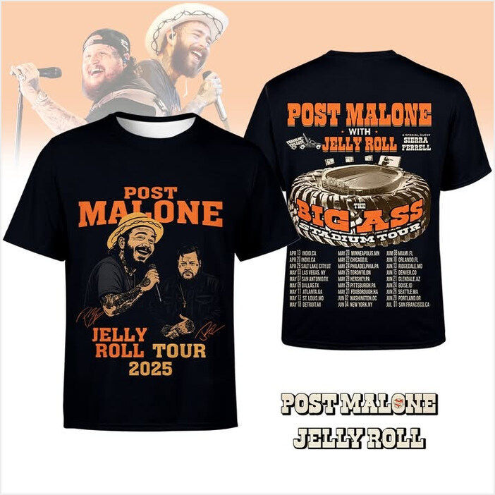 Post Malone And Jelly Roll 2025 Tour T-Shirt Post Malone Big Ass Stadium Tour Shirt