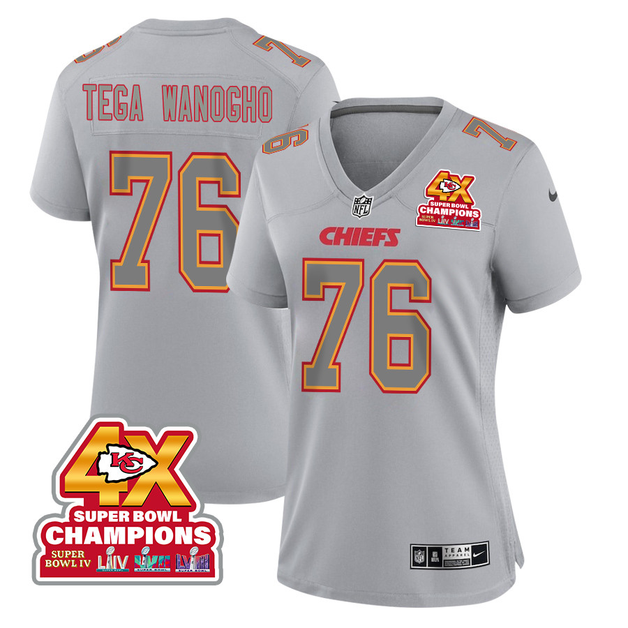 Prince Tega Wanogho 76 Kansas City Chiefs Super Bowl LVIII Champions 4X Atmosphere Fashion Game Women Jersey - Gray - JSDV757