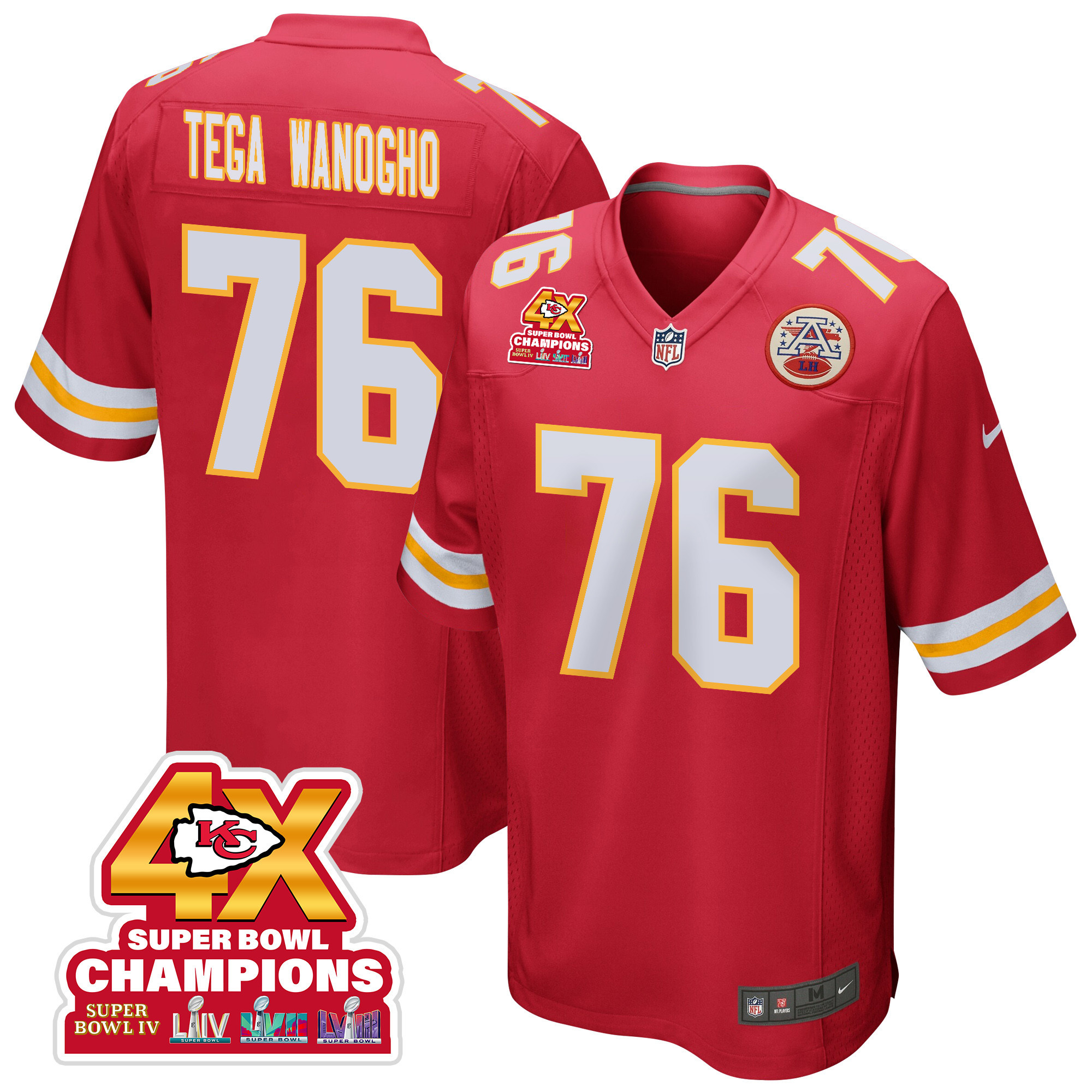 Prince Tega Wanogho 76 Kansas City Chiefs Super Bowl LVIII Champions 4X Game Men Jersey - Red - JSDV457
