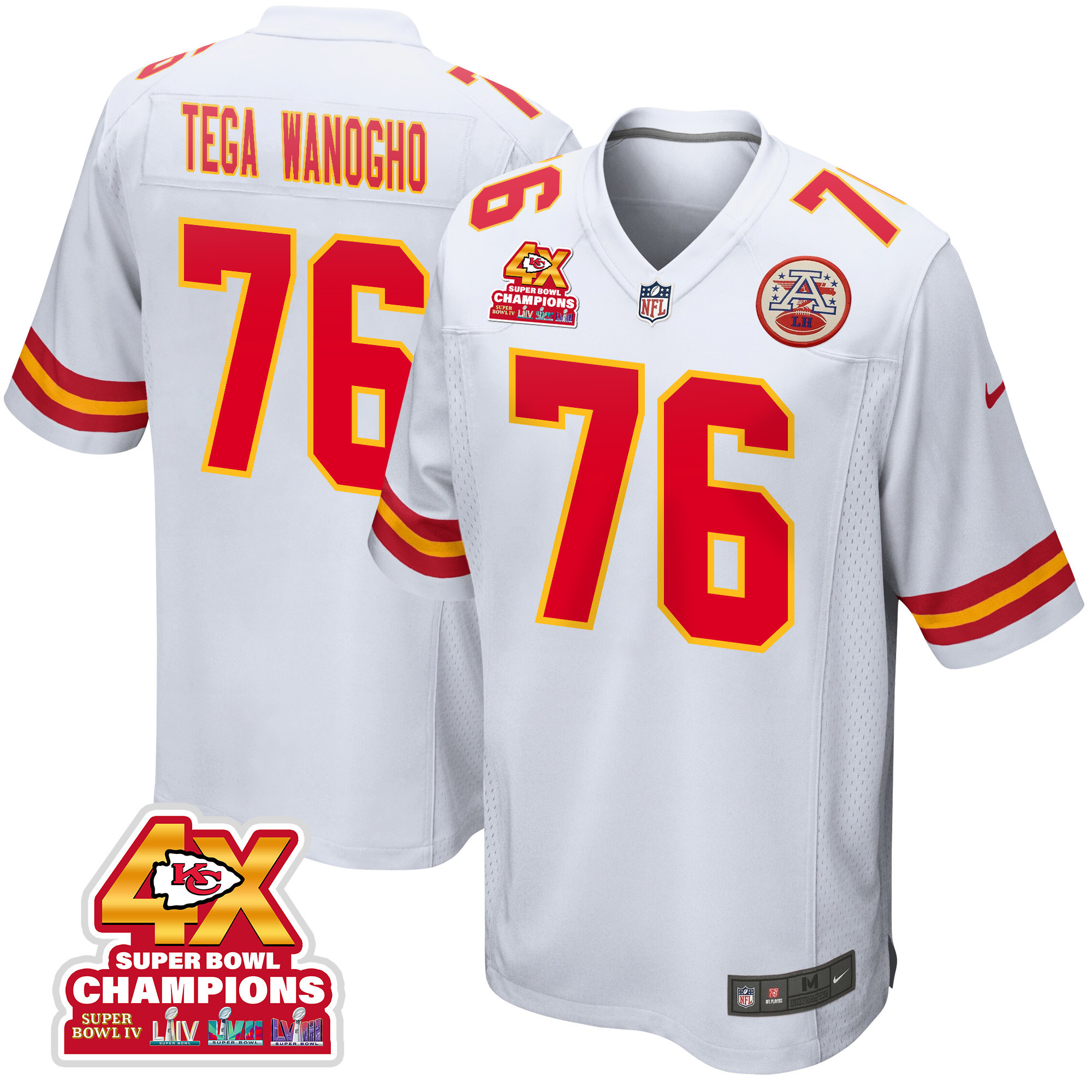 Prince Tega Wanogho 76 Kansas City Chiefs Super Bowl LVIII Champions 4X Game Men Jersey - White - JSDV548
