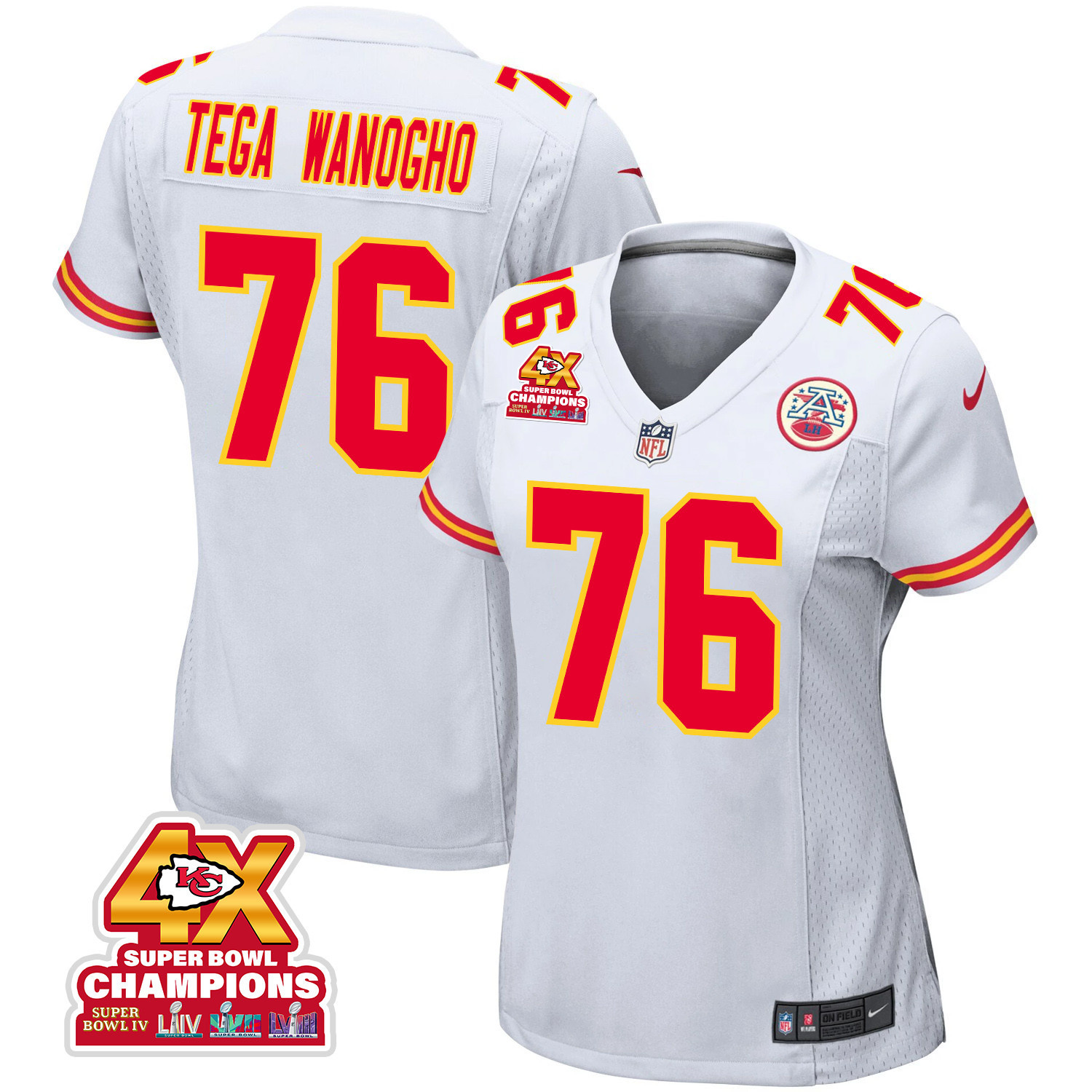 Prince Tega Wanogho 76 Kansas City Chiefs Super Bowl LVIII Champions 4X Game Women Jersey - White - JSDV662