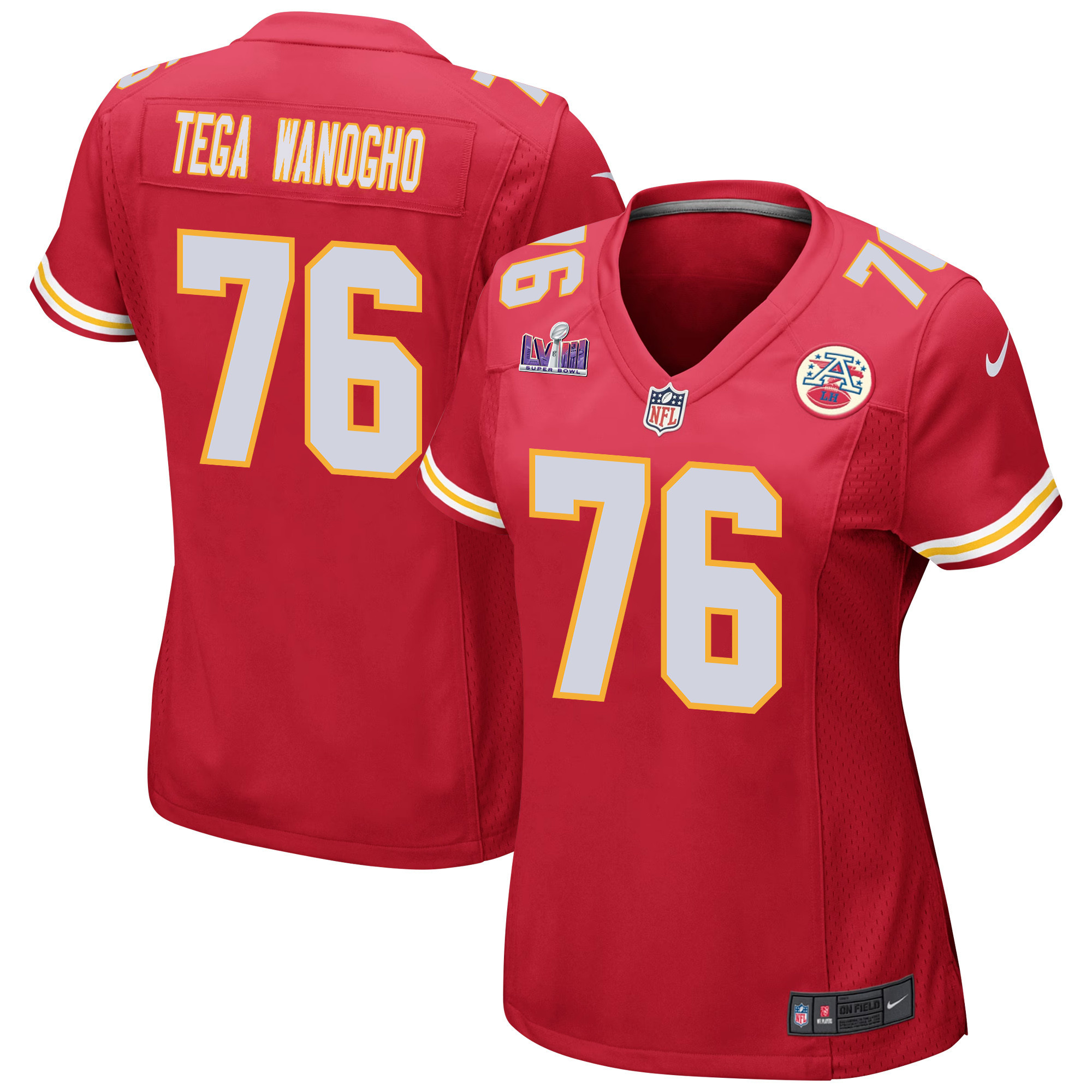 Prince Tega Wanogho 76 Kansas City Chiefs Super Bowl LVIII Patch Game Women Jersey - Red - JSDV169