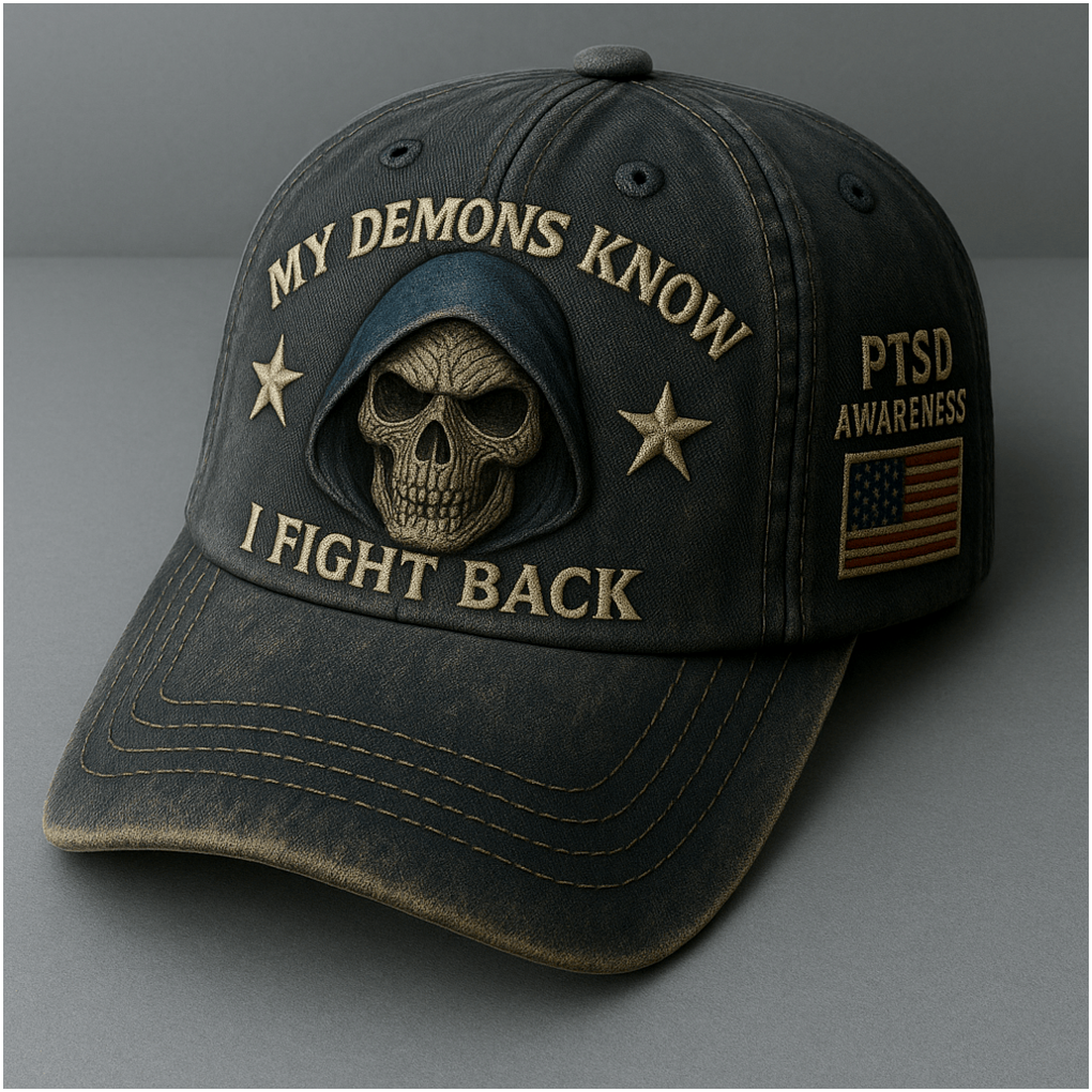 PTSD Awareness Skull My Demons Know I Fight Back Hat PTSD Awareness Hat Dad Gifts Gifts For BFF