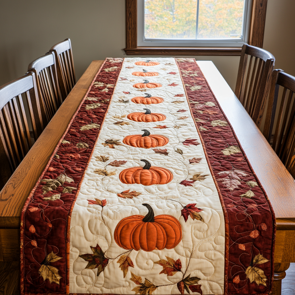 Pumpkin Autumn Quilted Table Runner Fall Table Runner Home Decoration