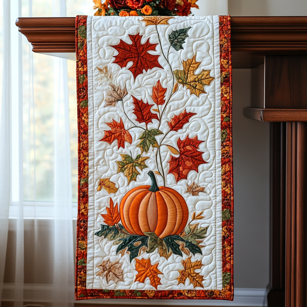 Pumpkin Fall Season Quilted Table Runner Best Modern Fall Decor Dining Table Runner