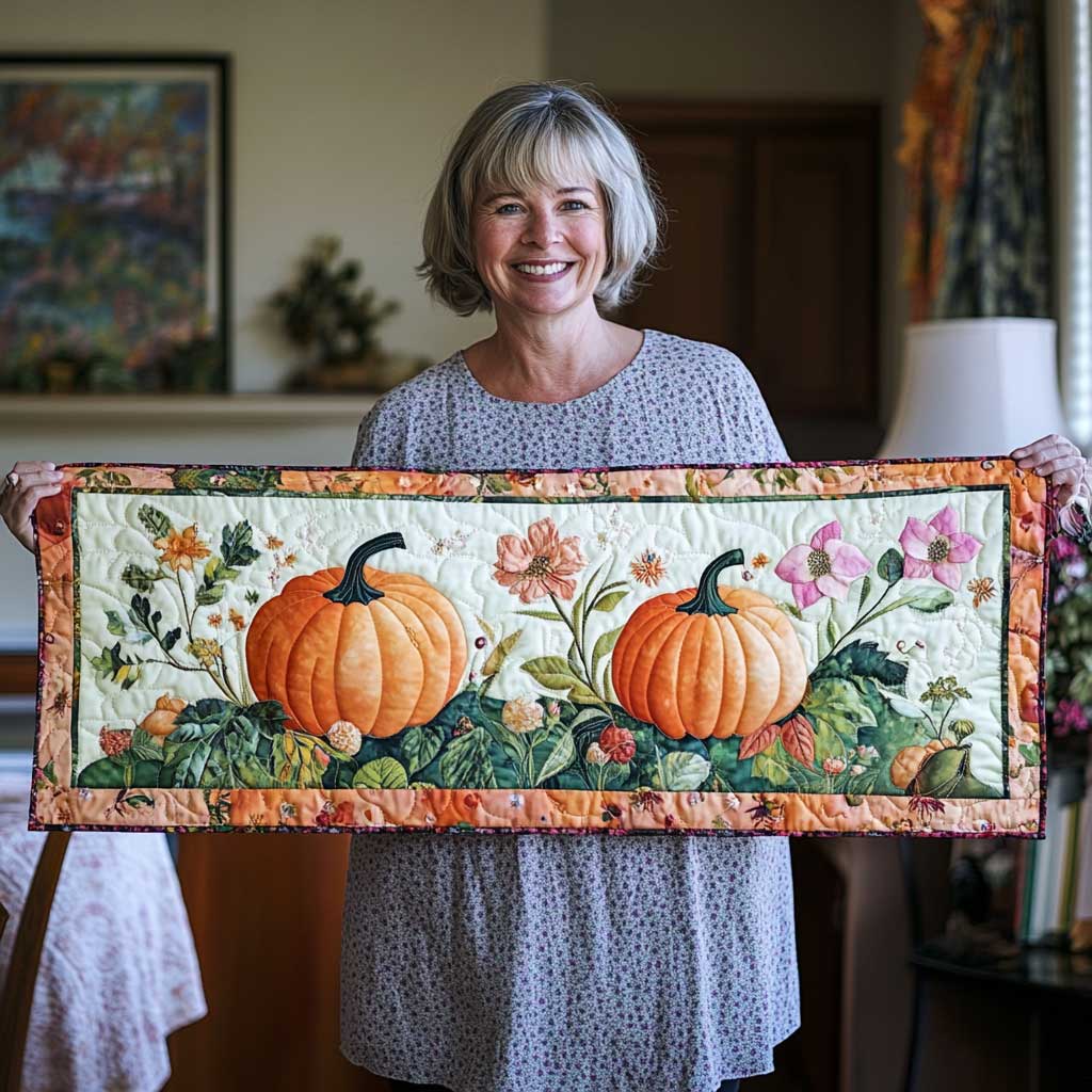 Pumpkin Garden Quilted Table Runner Autumn Fall Decor Table Runner Home Decoration Gifts