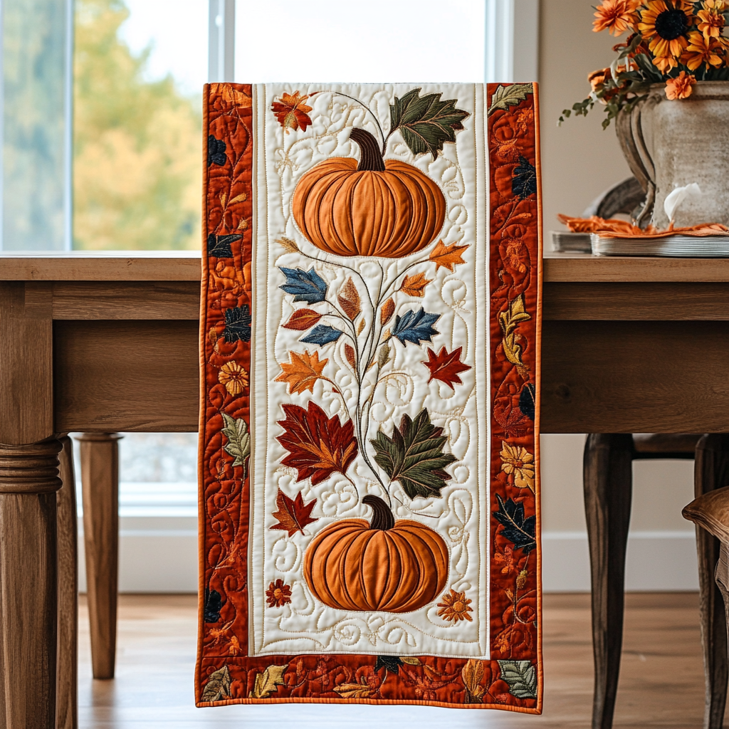 Pumpkin Garden Quilted Table Runner Best Modern Fall Decor Dining Table Runner