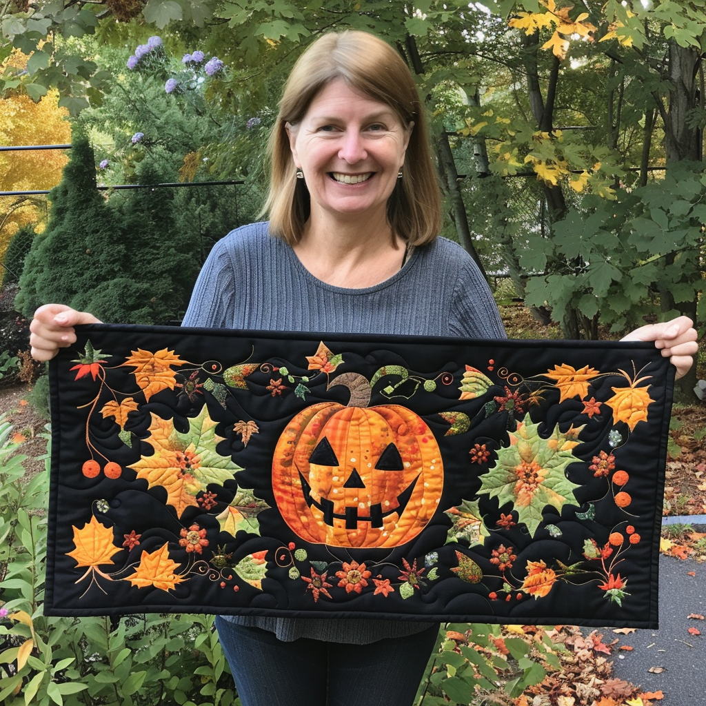 Pumpkin Halloween Quilted Table Runner Modern Fall Themed Home Halloween Decoration Gifts