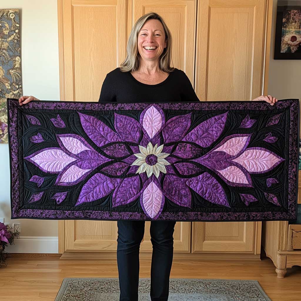 Purple Aurora Bloom Quilted Table Runner Coffee Dining Home Decorations Great Gifts For Her