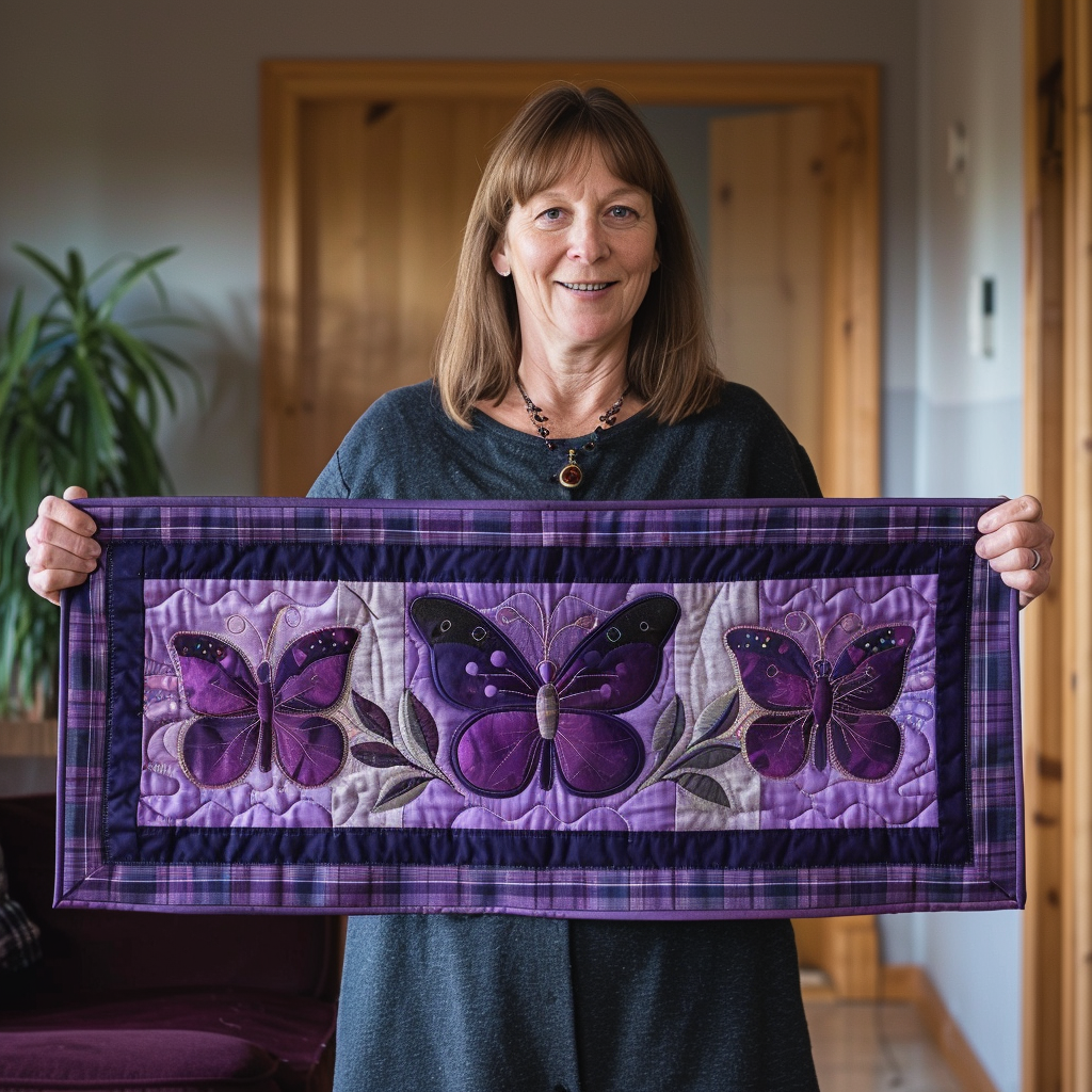 Purple Butterflies Quilted Table Runner Home Decoration Chirsmas Best Gifts For Butterfly Lover