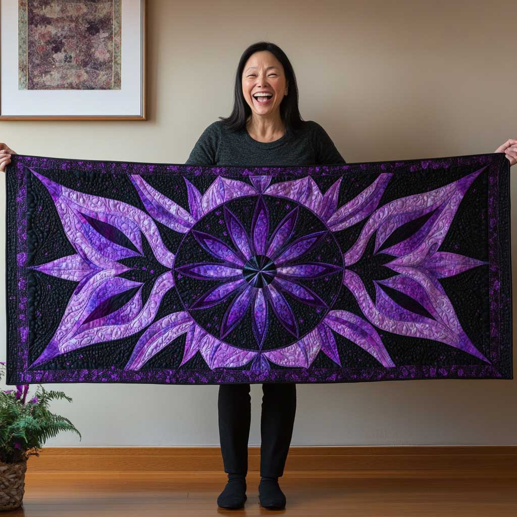 Purple Celestial Blossom Quilted Table Runner Coffee Dining Home Decorations Great Gifts For Her