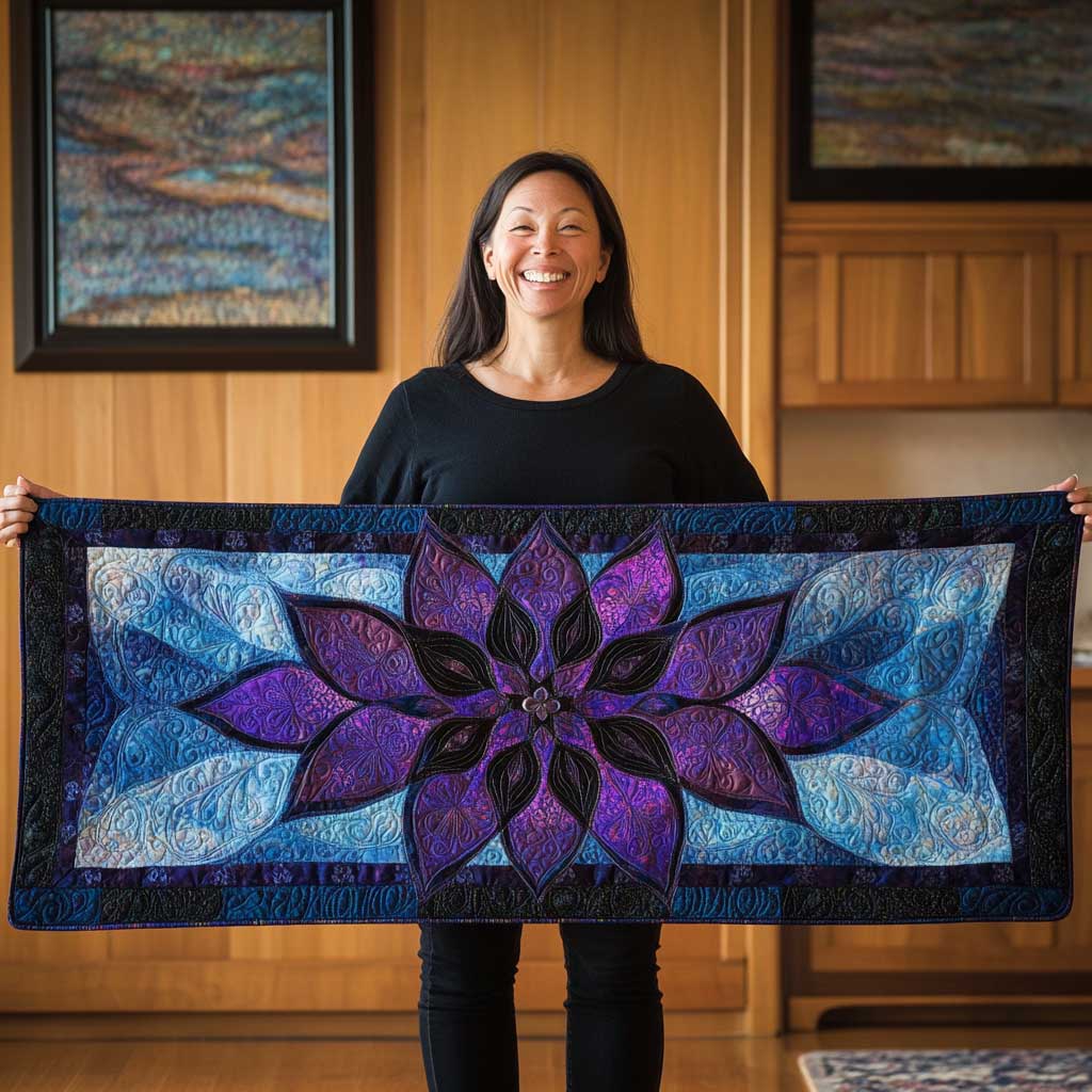 Purple Dreamy Bloom Quilted Table Runner Modern Home Decorations Christmas Gifts For Sisters