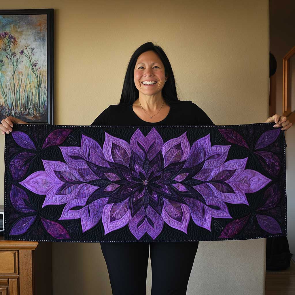 Purple Enigma Flower Quilted Table Runner Modern Home Decorations Christmas Gifts For Sisters