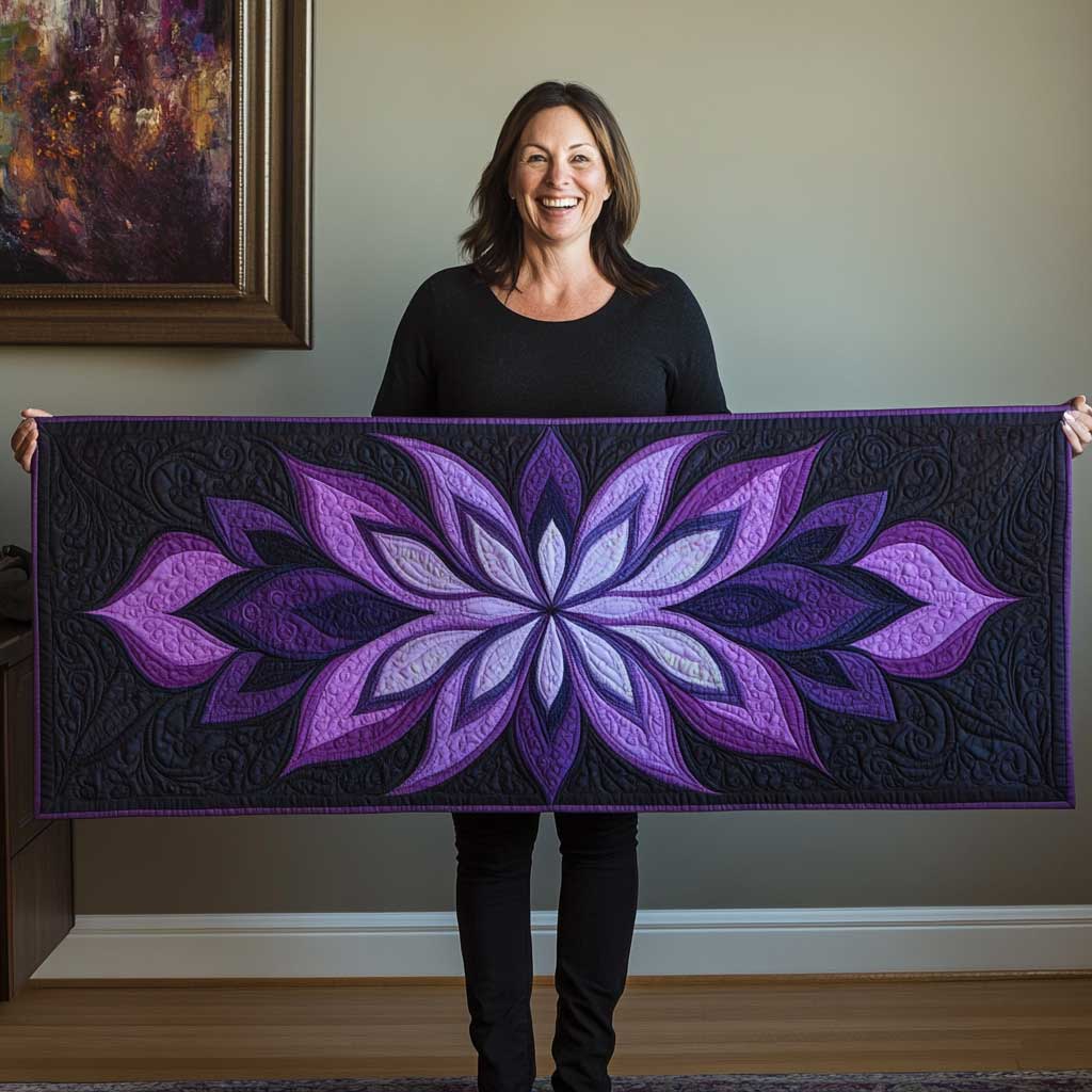 Purple Ethereal Blossom Quilted Table Runner Modern Home Decorations Christmas Gifts For Sisters