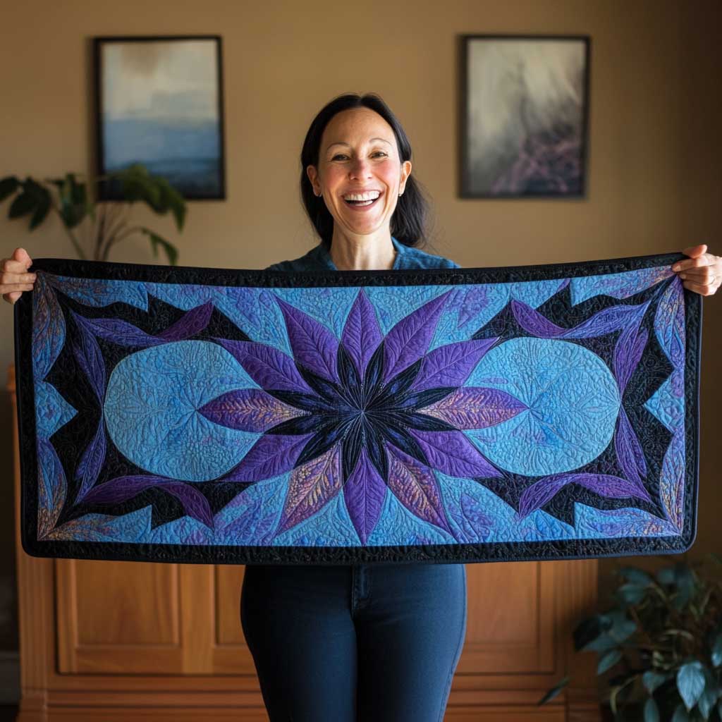 Purple Fantasy Garden Quilted Table Runner Modern Home Decorations Christmas Gifts For Sisters