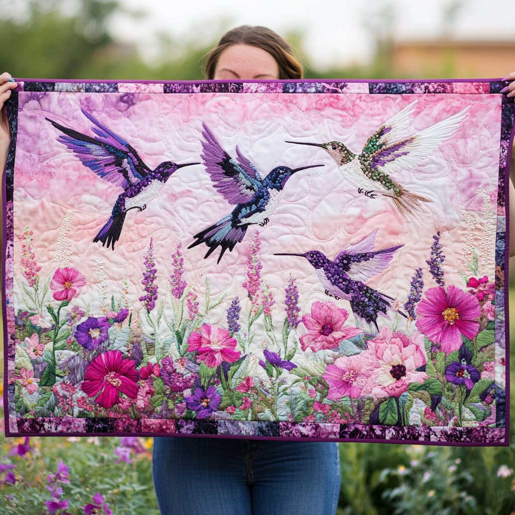 Purple Flying Hummingbird Quilted Table Runner Dining Christmas Themed Items Hummingbird Gifts