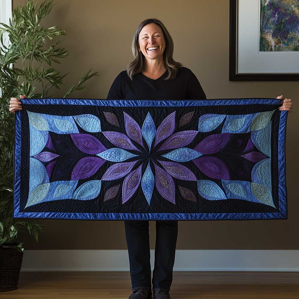 Purple Galaxy Blossom Quilted Table Runner Dining Home Decorations Christmas Gifts For Wife