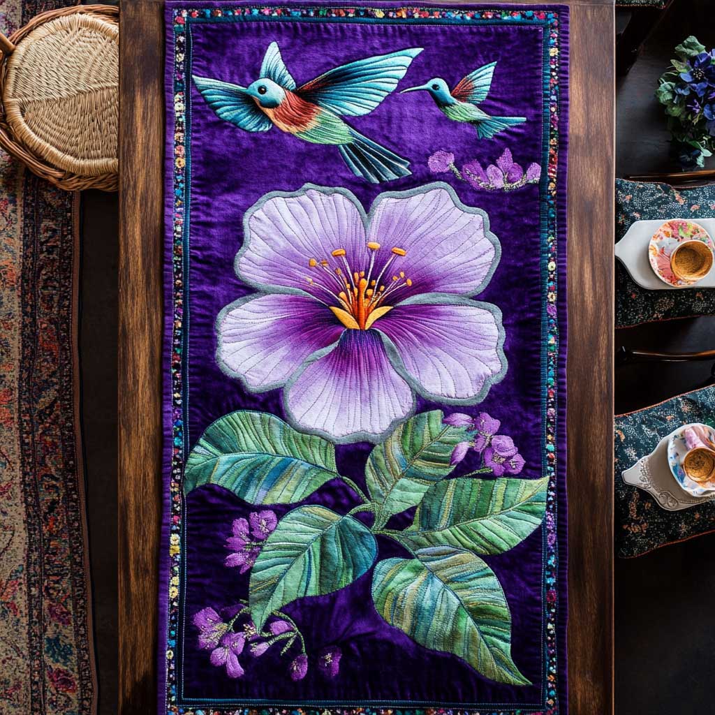 Purple Hummingbird Garden Quilted Table Runner Merchandise Hummingbird Gifts For Women