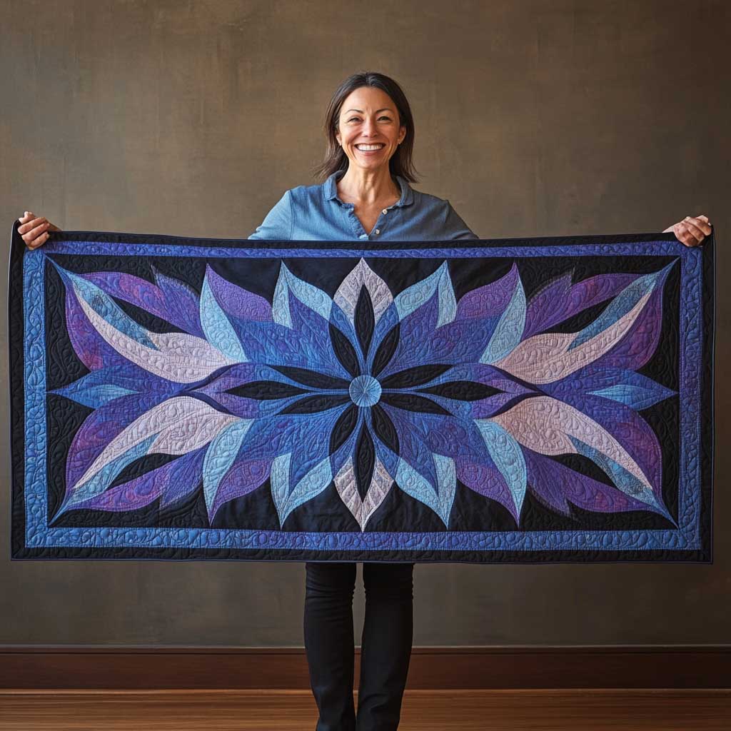 Purple Majestic Flower Quilted Table Runner Dining Home Decorations Christmas Gifts For Wife