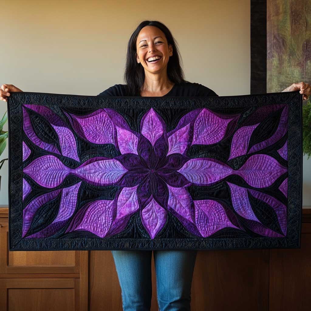 Purple Mirage Bloom Quilted Table Runner Dining Home Decorations Christmas Gifts For Wife
