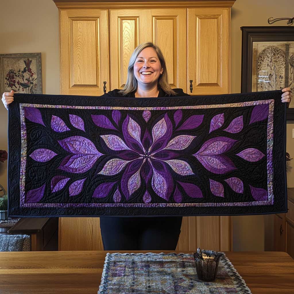 Purple Radiant Bloom Quilted Table Runner Modern Dining Home Decorations Gifts For Family