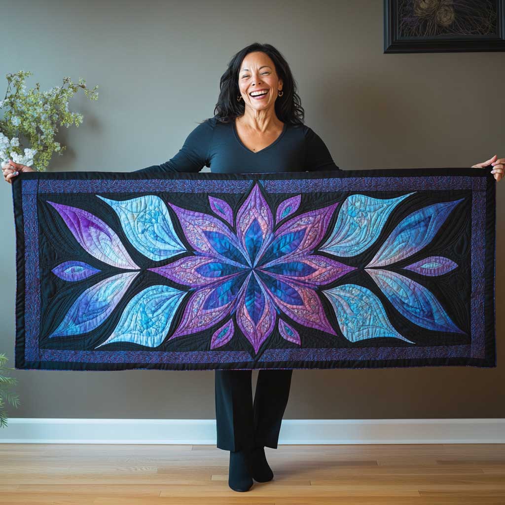 Purple Seraphic Bloom Quilted Table Runner Modern Dining Home Decorations Gifts For Family