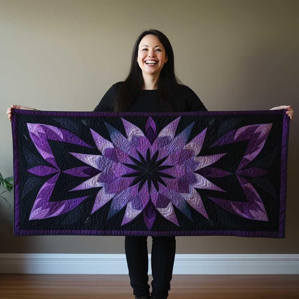 Purple Seraphic Petals Quilted Table Runner Modern Dining Home Decorations Gifts For Family