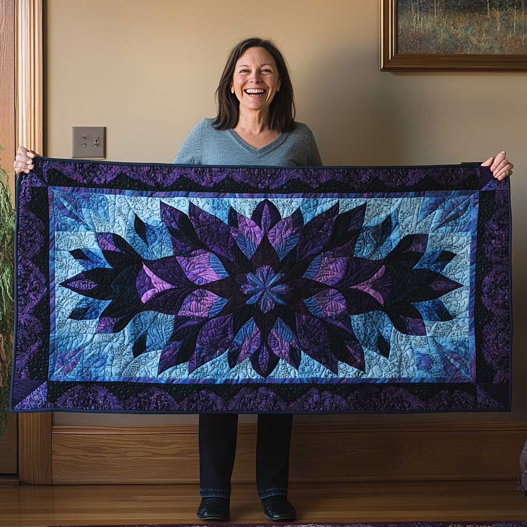 Purple Serene Bloom Quilted Table Runner Modern Dining Home Decorations Gifts For Family