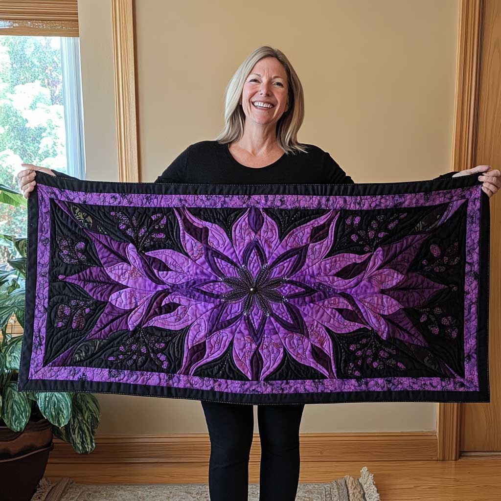 Purple Shimmering Petals Quilted Table Runner Dining Home Decorations Best Chritmas Gifts For Woman