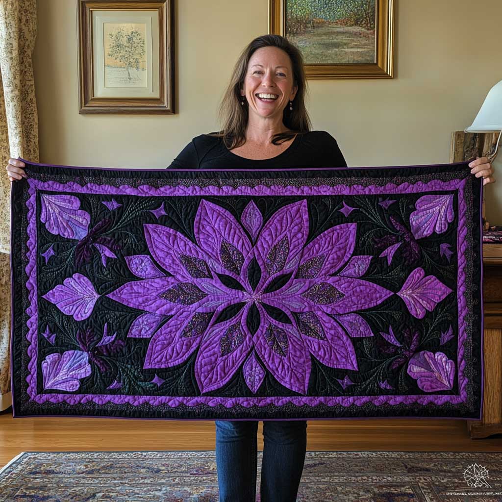 Purple Stardust Petals Quilted Table Runner Dining Home Decorations Best Chritmas Gifts For Woman