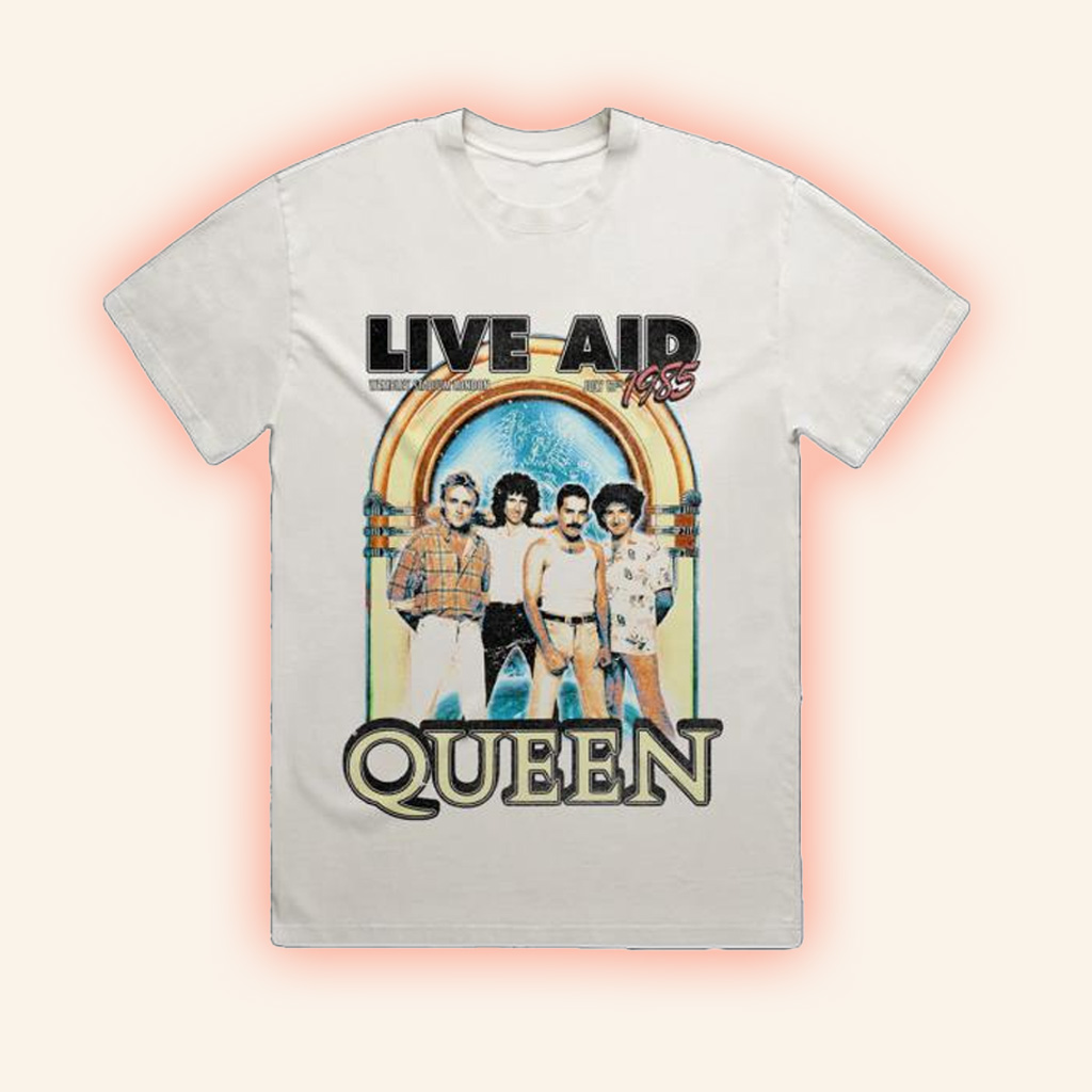 Queen Online Merch Queen At Live Aid Vintage White T-Shirt Gifts For Music Enthusiasts